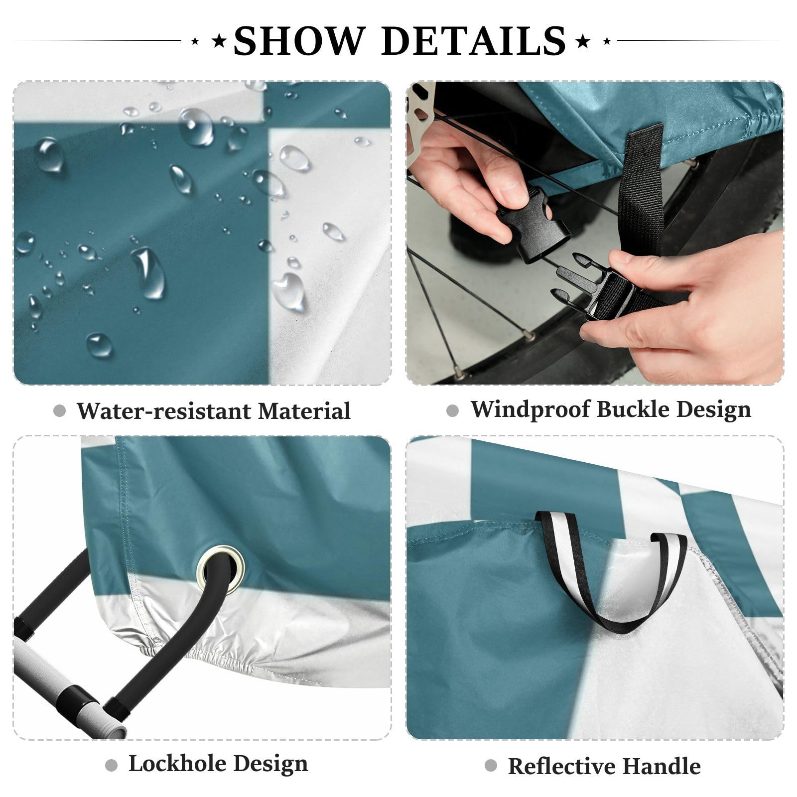 Housse de vélo d'extérieur imperméable à carreaux verts et blancs avec trous de verrouillage - Résistante aux UV - Pour intérieur et extérieur - Convient à la plupart des accessoires de vélo