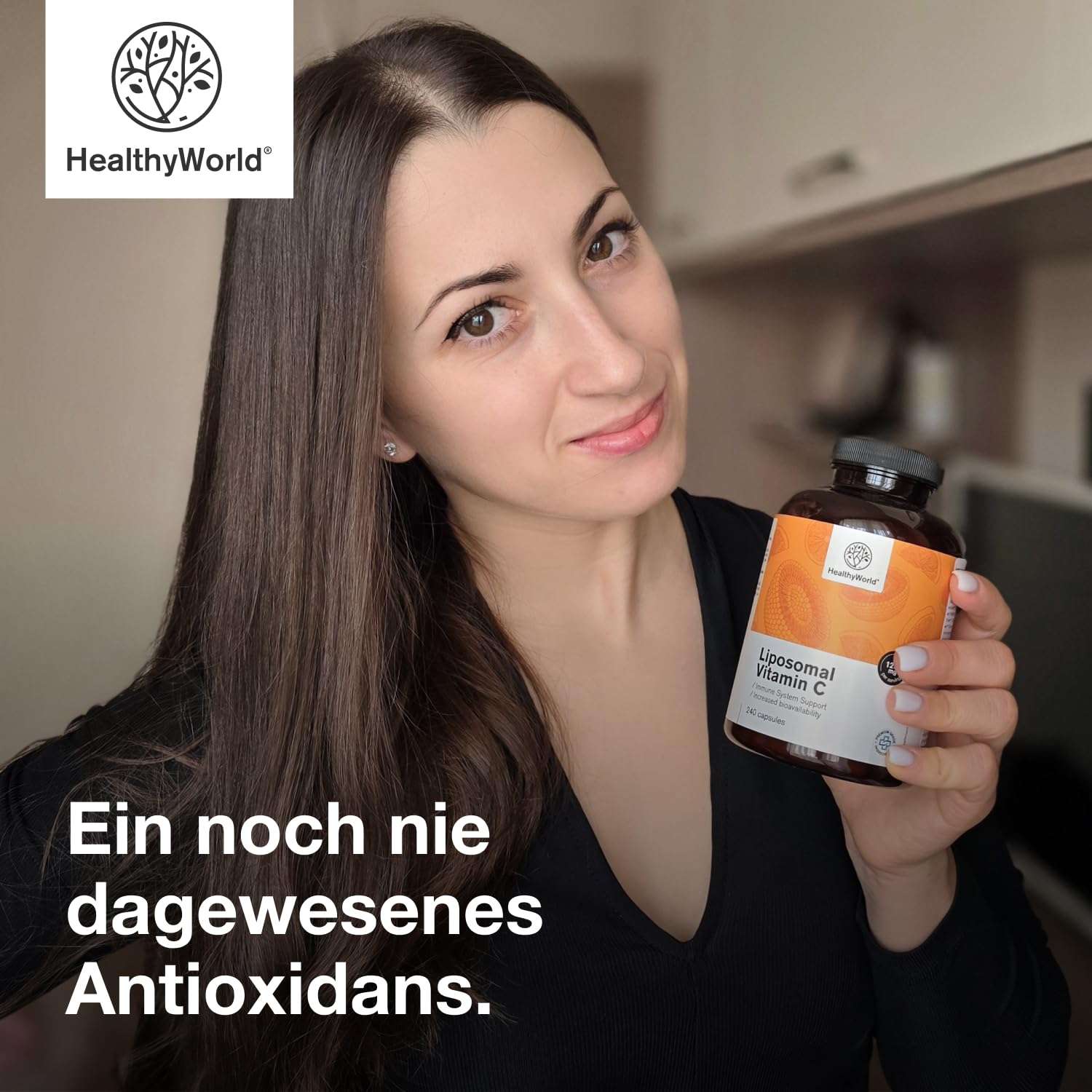 HealthyWorld Liposomales Vitamin C - 240 Pflanzenkapseln - 1200 mg Vitamin C pro Tag - mit Hagebutte und Sonnenblumen - Phospholipid-Komplex - 4-Monats-Vorrat - hohe Bioverfügbarkeit