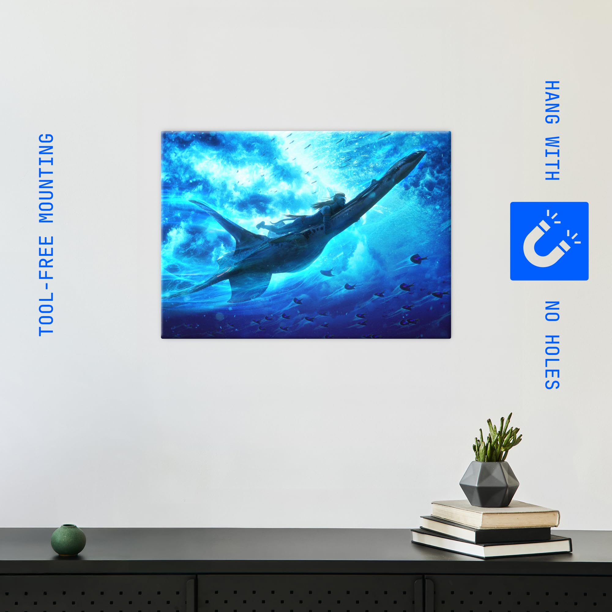 Displate Offiziell Avatar 3 MetallPoster - Lo'ak with Ilu - Magnetische Befestigung Inklusive Lizenziert Bilder Poster 45 cm x 32 cm
