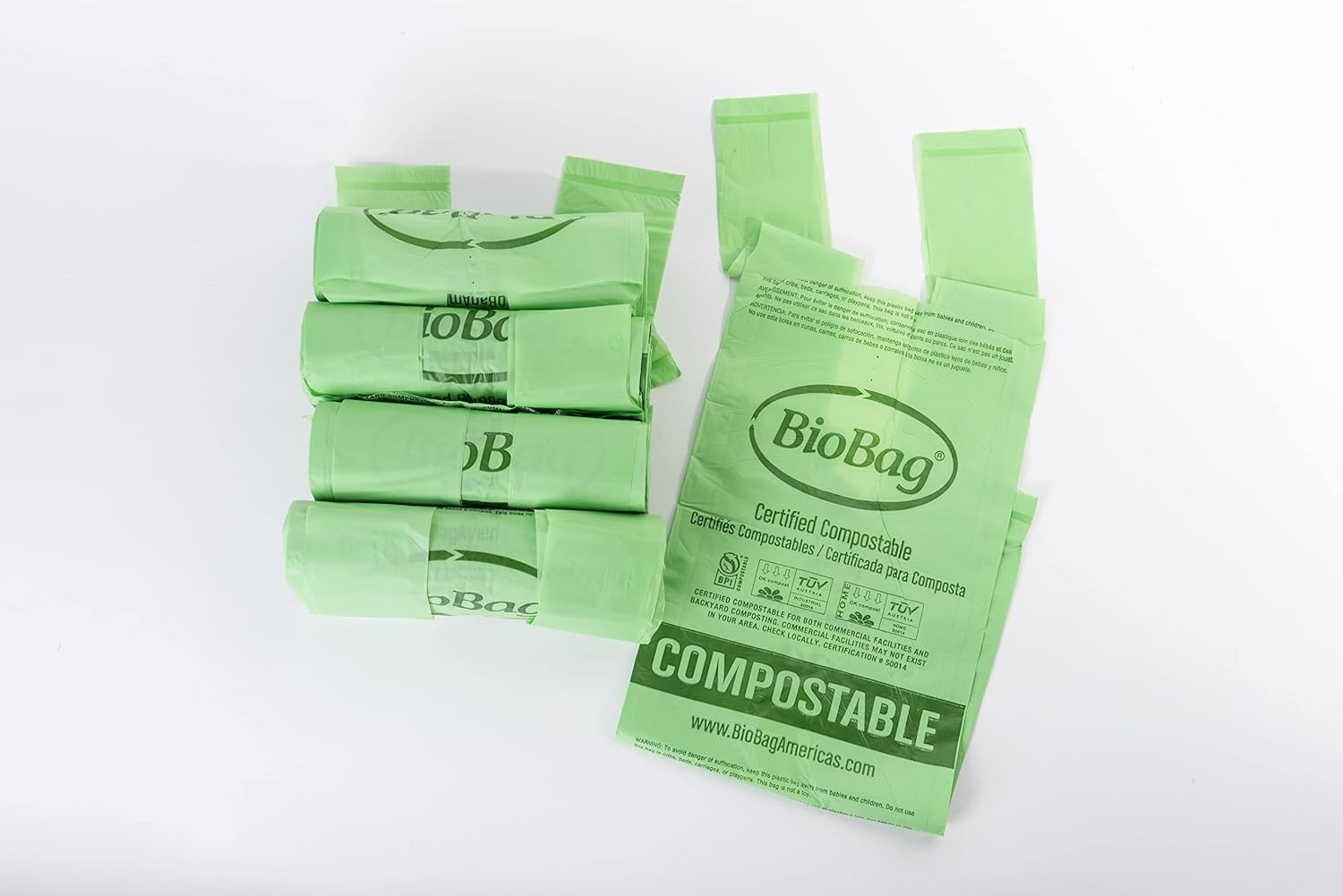 2.6 Gallon Compostable Bags with Handles by BioBag, 150 Count, BPI Certified, Meets ASTM D6400 Standards, Made in USA, Easy-Carry Kitchen Bin Liners image 3