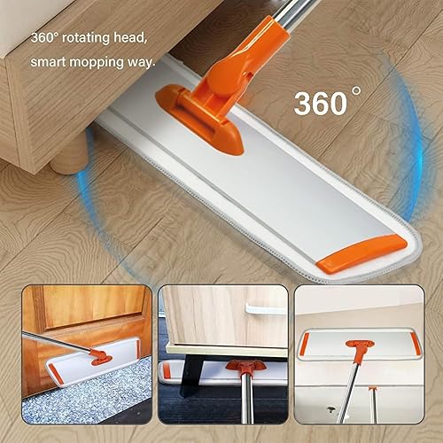 Miniatura 5 de Trapeador de microfibra de 17.5 pulgadas, trapeador plano con mango de acero inoxidable ajustable de 51 pulgadas, 4 almohadillas reutilizables para