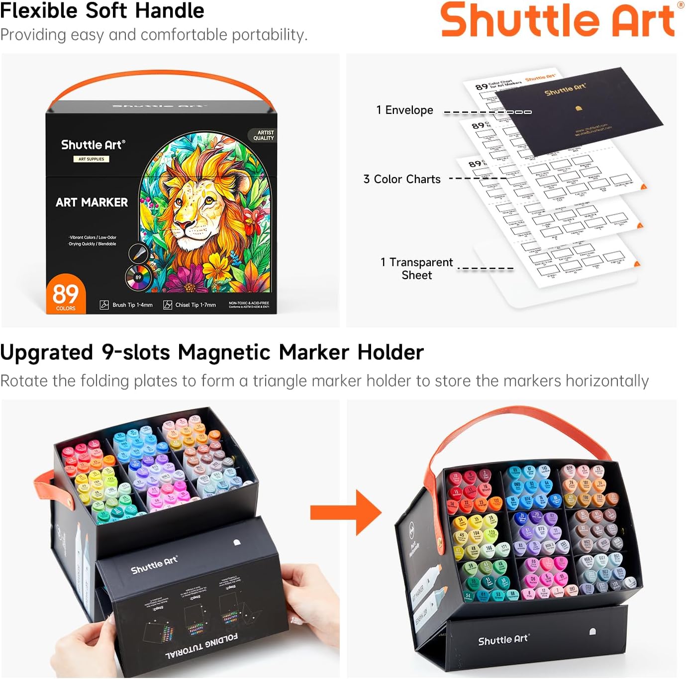 Shuttle Art Brush Tip Alcohol Markers, Dual Tip Brush & Chisel Tip Art Marker Set, 89 Colors Marker Pens with Organized Case Perfect for Illustration Kids Students Adults Coloring Sketching - Image 4