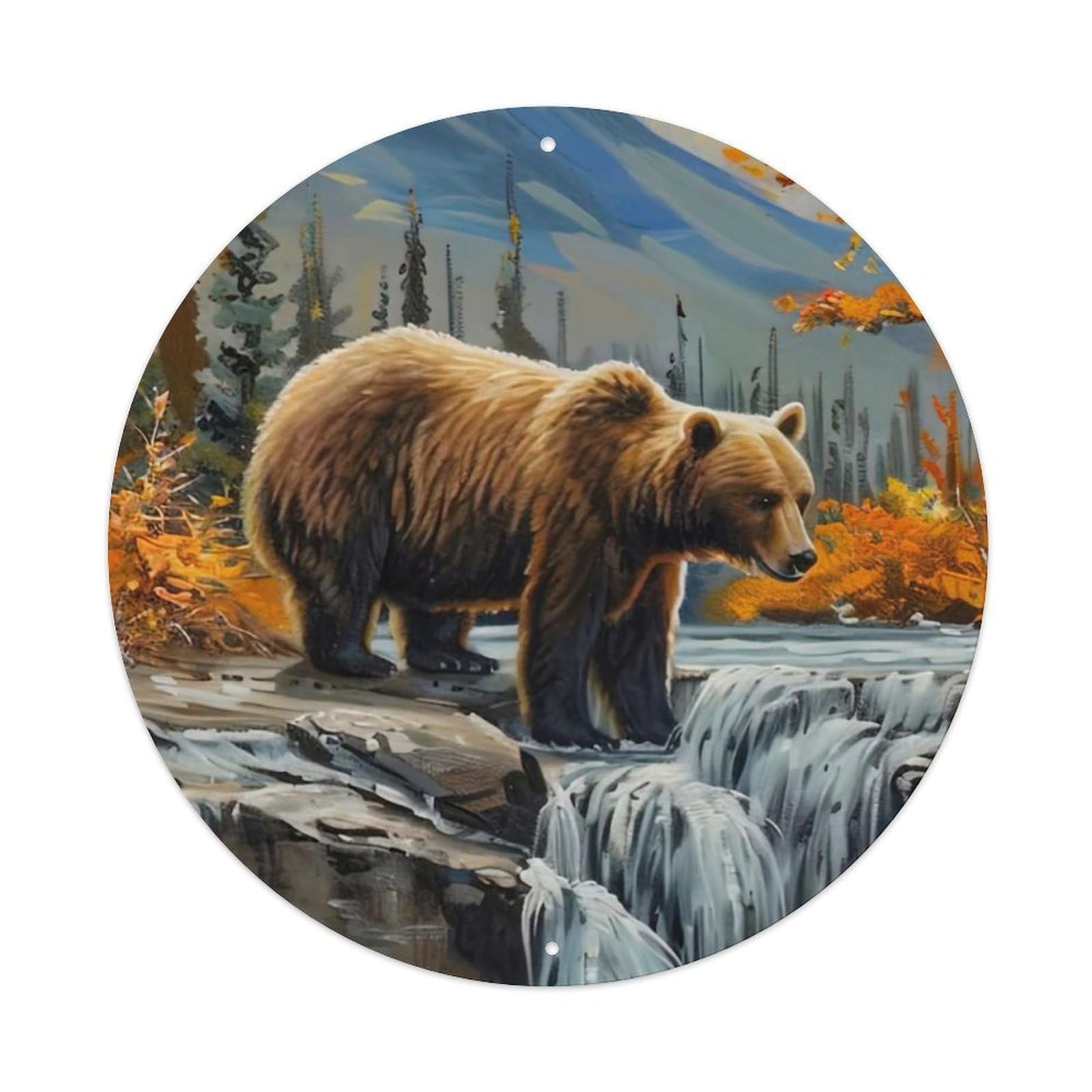 Animal Brown Bear by The River Metal Tin Sign