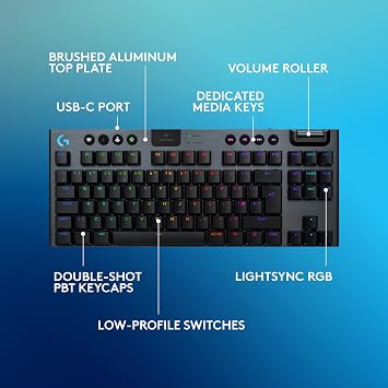 Logitech G G915 X Lightspeed TKL Low-Profile Wireless Gaming Keyboard, Double-Shot PBT Keycaps, Fully Programmable Keys, RGB Backlighting, GL Brown Tactile - PC/Mac, QWERTY UK Layout - Black
