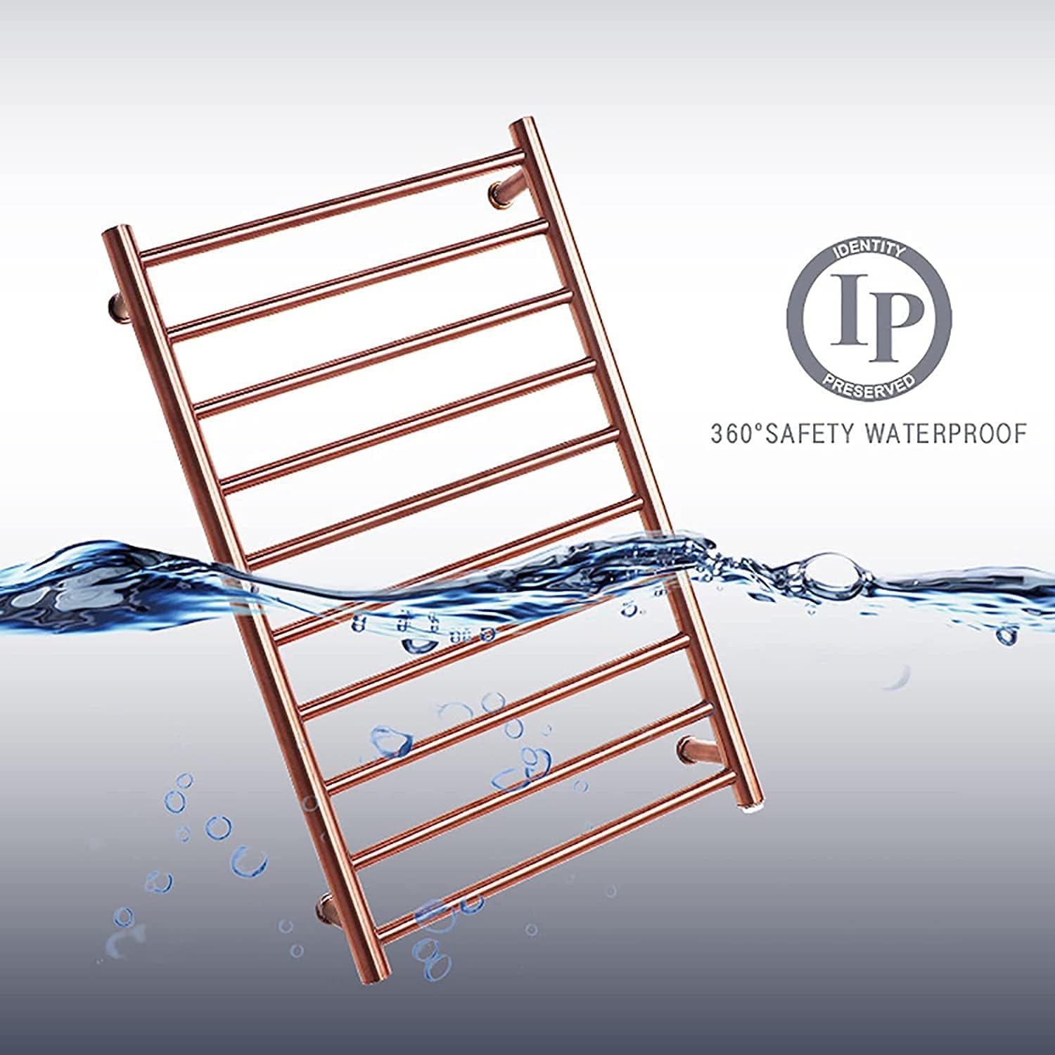 Electric Heated Towel Rack, Wall Mounted Rose Gold Stainless Steel Towel Warmer 88W Constant Temperature Intelligence Towel Rail 10 Floors Towel Heater for Bathroom