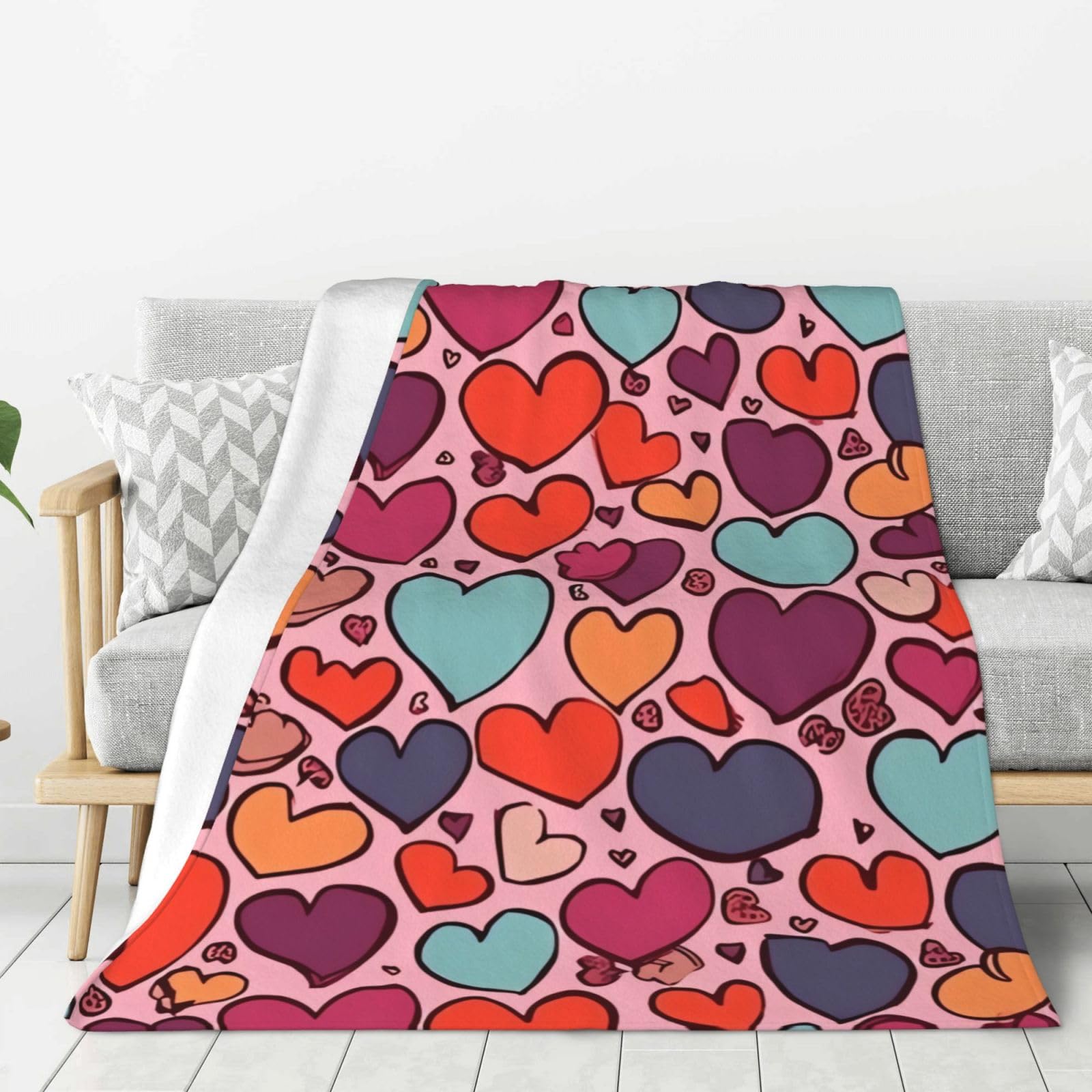 Couverture flanelle douce pour soirée cocooning plaid cœurs dessin animé