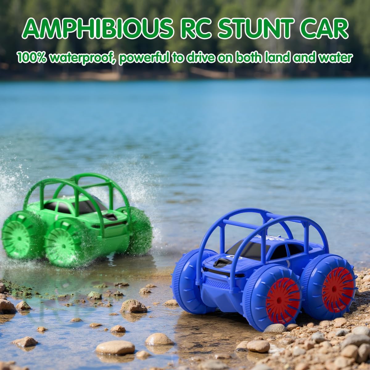 Remote Control Car, Fast Direct Charging RC Cars Amphibious Rechargeable Stunt Car 360° Rotating LED 2.4Ghz 4WD All Terrain Waterproof Cars Toy Christmas Birthday Gift Kids Boys 3-12 Years - Image 4