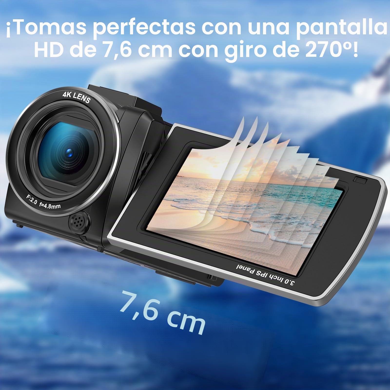 ORDRO Cámara de Vídeo 4K, Videocámara 64MP Vlogging con Zoom Digital 18X, Visión Nocturna IR, Luz de Relleno LED, Pantalla 3.0" 270°, Kit para Youtube con Trípode y 2 Baterías