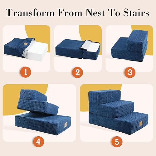 Miniatura 6 de Escaleras plegables de 3 escalones para perros para sofá, cama, escaleras desmontables de 2 niveles para mascotas y cama para perro de 24 x 16