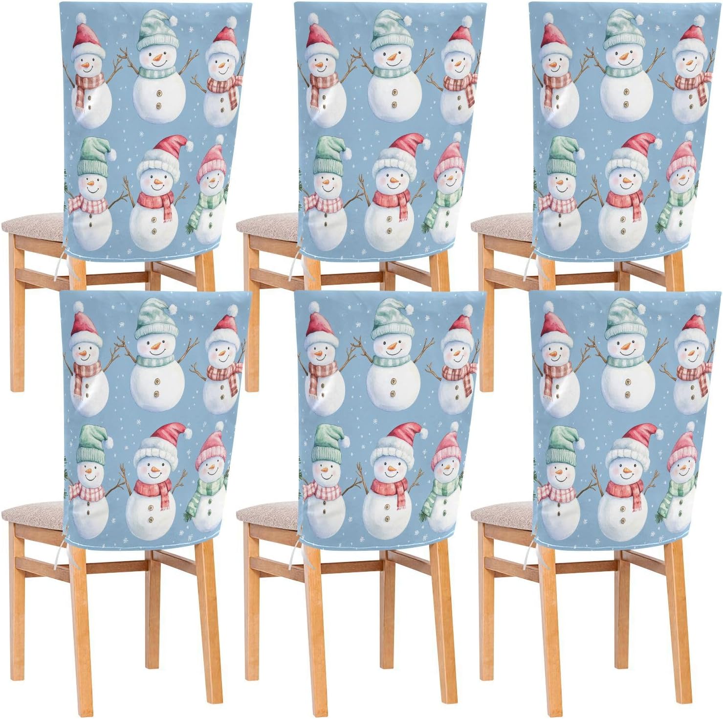 MNSRUU Christmas Chair Back Cover for Dining Room,Snowman Chair Slipcovers Set of 6,Snowman Chair Cover for Kitchen Hotel Holiday Party Decor,432