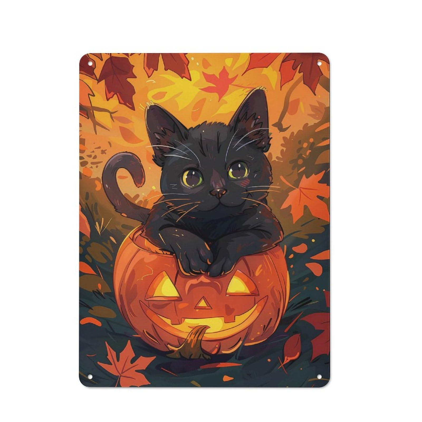 Junmoney Halloween Cat Pumpkin Rustic Tin Sign 40X30cm Featuring For Bar Or Restaurant, A Housewarming Gift For Bar Decor Enthusiasts