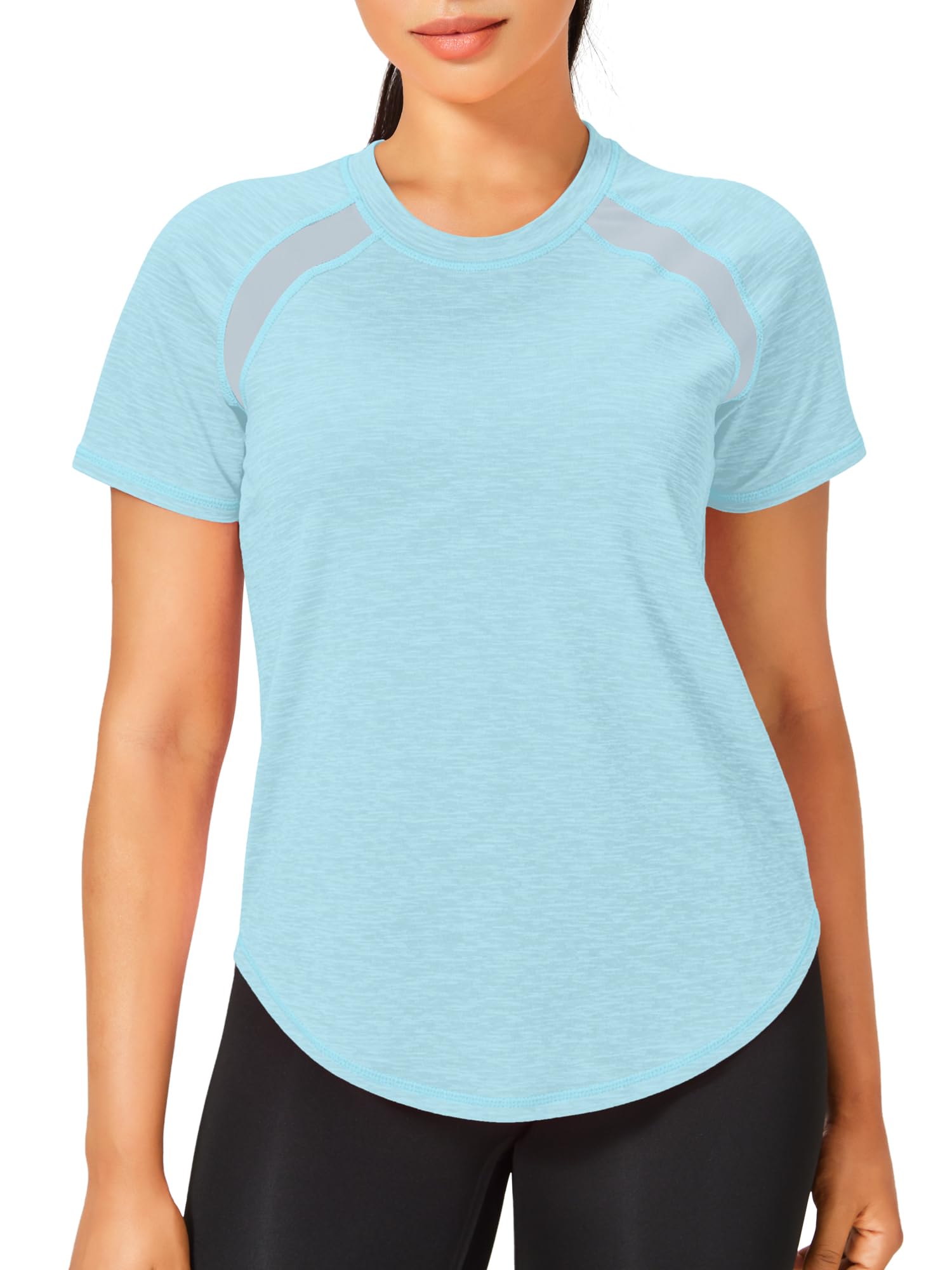 Memouniva Sportshirt Damen Kurzarm Fitness Yoga T-Shirt Atmungsaktiv Funktionsshirt Laufshirt Gym Sport Oberteile