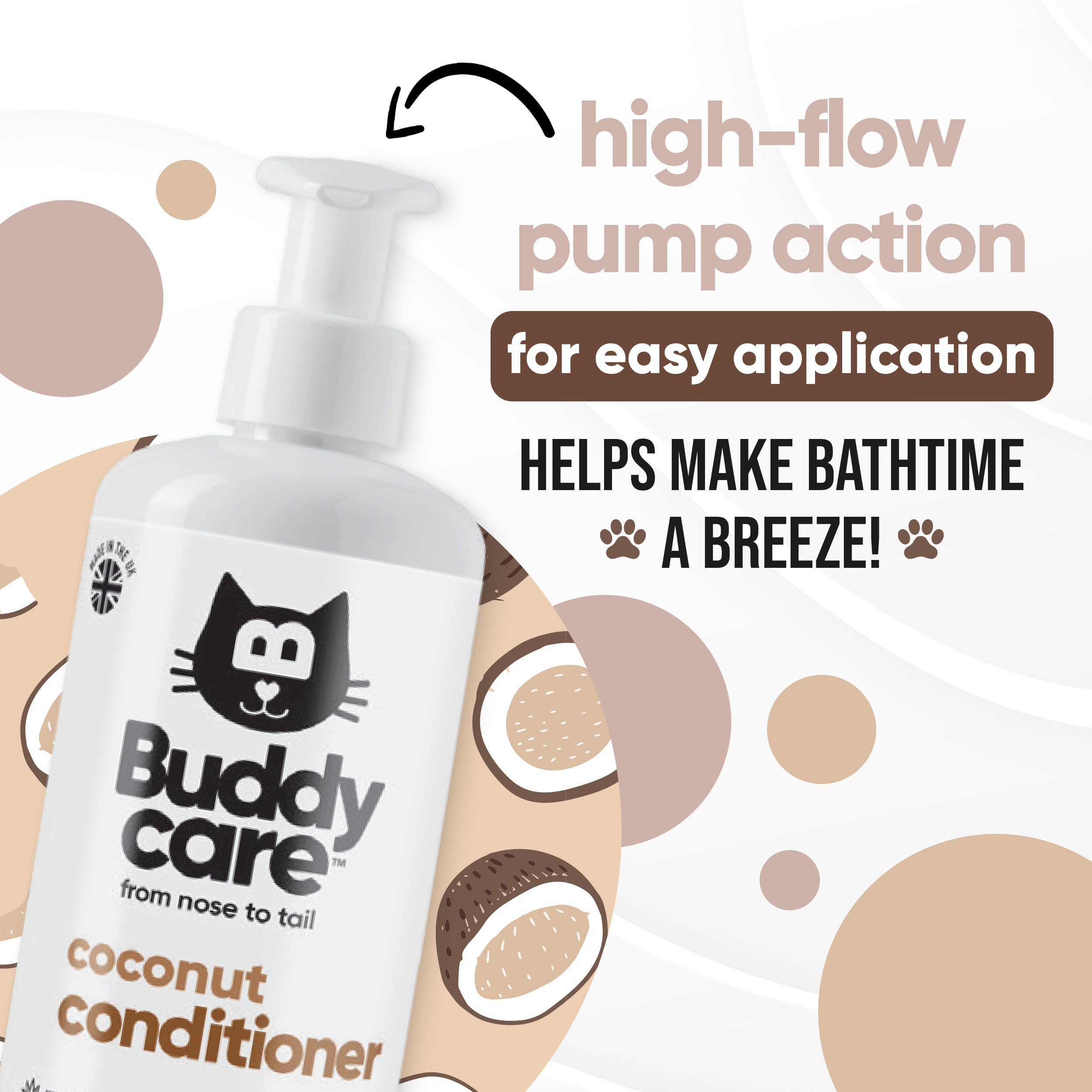 Buddycare Coconut Cat Après-shampoing pour Chat (500 ML) sans cruauté Envers Les Animaux, Produit de toilettage végétalien | pH équilibré, SLS, sulfate et sans paraben | Idéal pour Une Utilisation