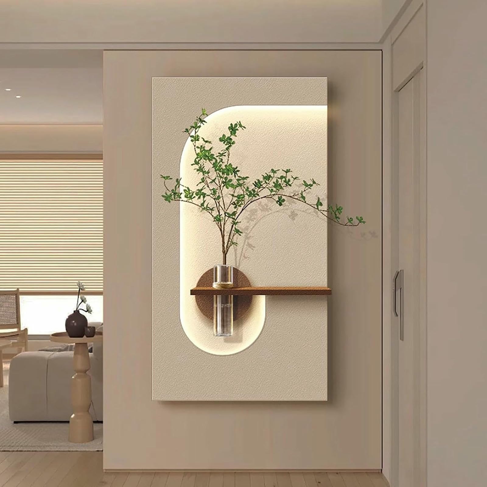 Plante verte simulée en tableau 3D lumineux pour illuminer un couloir sombre