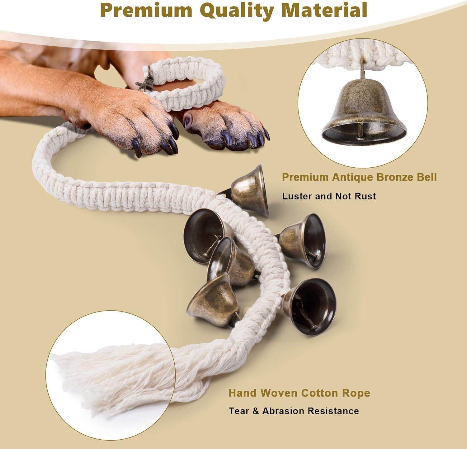 Dog Door Bell for Potty Training & House Training,Bells for Dogs to Ring to Go Outside,Puppy Supplies Dog Training Bell,Premium Quality Woven Cotton Rope Doorbell for Small Medium Large Dogs : Pet Supplies