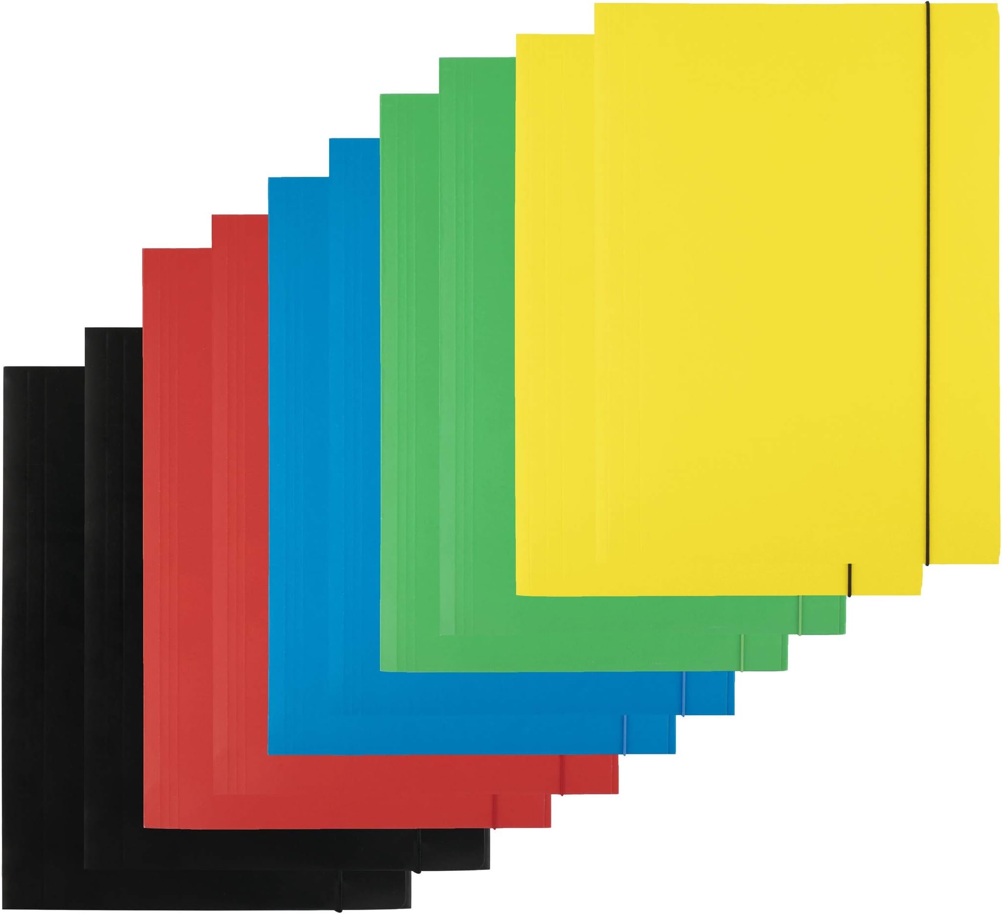 D.RECT | Folders for Paperwork | Cardboard Files | Folders with Elastic Band | Document Organiser | Folder for School - Office - Home | Pack of 10 Pieces (5 x 2) | 3 Flaps | Size: A4 | Colour: Mix