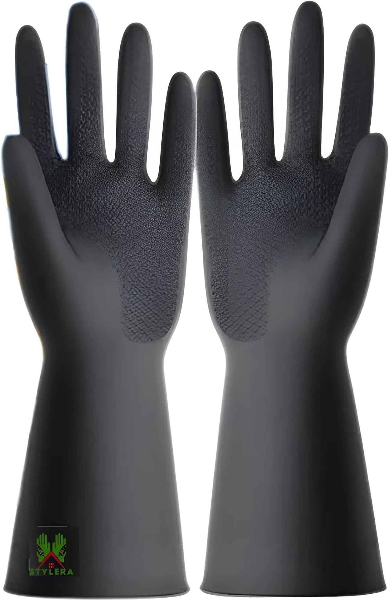 Heavy-Duty Chemical Acid Alkali Oil Resistant Industrial Cleaning Non Slip Rubber Safety Work Gloves Use for Men and Women (PACK OF 4 PAIR, BLACK)