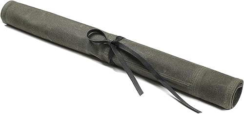 Miniatura 6 de Bolsa de rollo de cuchillo de lona encerada resistente, bolsa portátil para cuchillos de chef, duradera (verde militar)