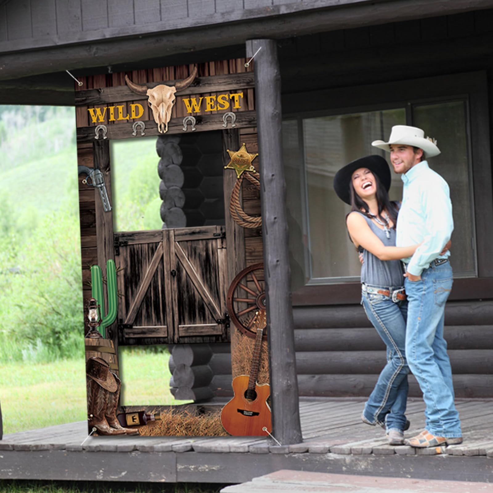 Banner per porta con decorazione per feste da cowboy, sfondo da appendere per feste western, sfondo fotografico per feste a tema western, decorazioni per feste del selvaggio West, banner per decor