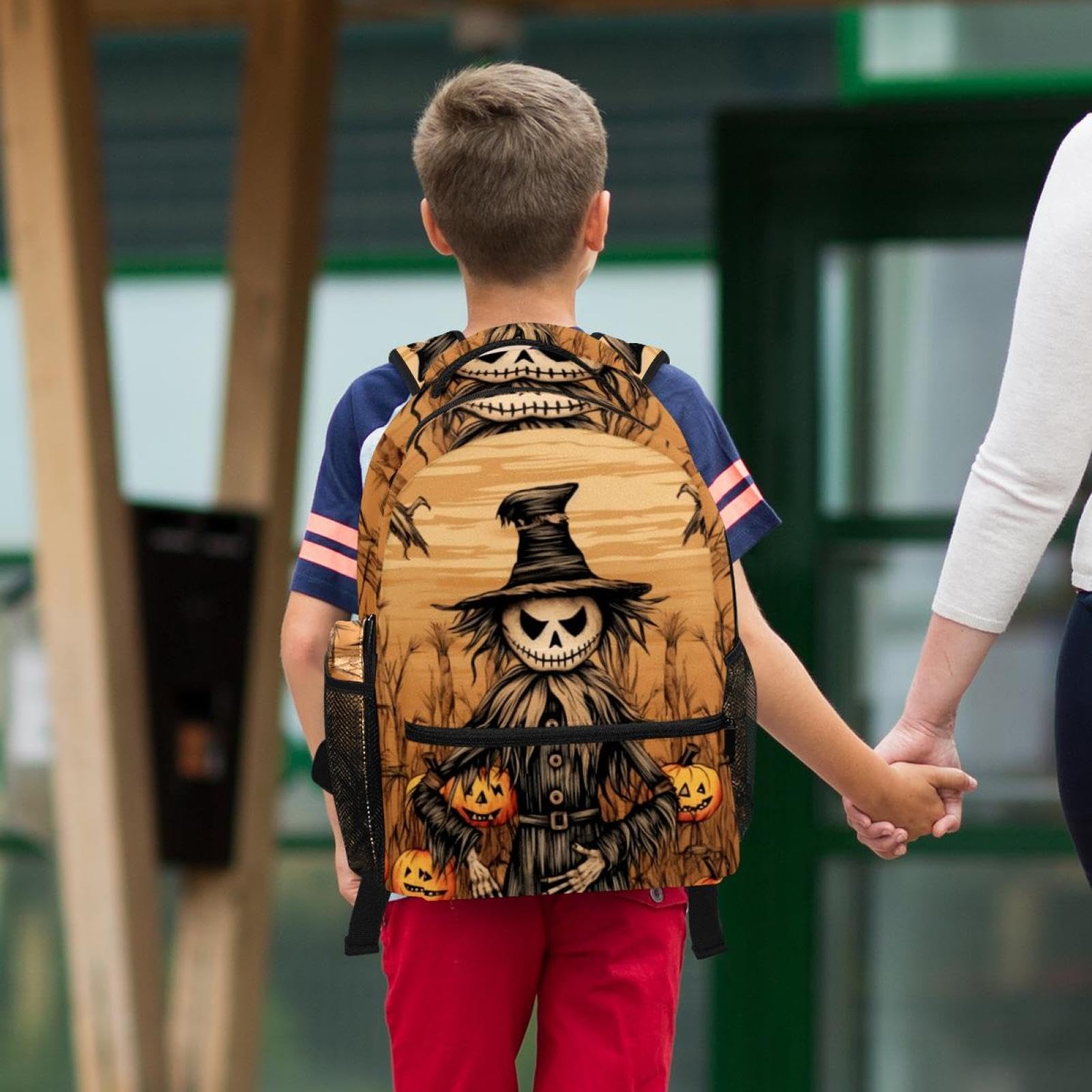 Plecak i piórnik na wróble na Halloween, idealny dla studentów, dzieci, chłopców i dziewcząt - trwały i wygodny bagaż i sprzęt podróżny, Wielokolorowy #04, B：29.4x20x40cm P：19x7.5x3.8cm, Plecaki na