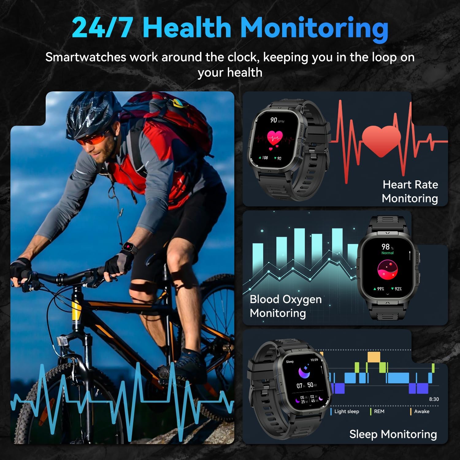 Smart Watch for Men Fitness Tracker: Waterproof Military Digital Mens Watches Make Answer Call Smartwatch Android Phone iPhone Samsung Compatible Step Pedometer Running Sleep SpO2 Heart Rate Monitor