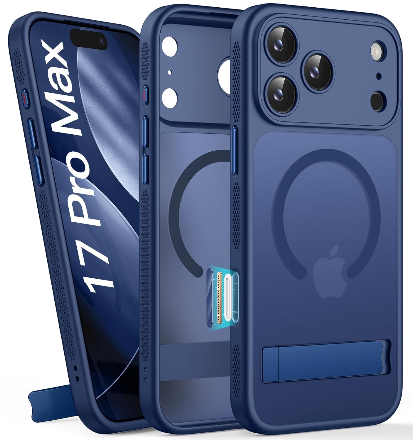 Vihibii for iPhone 17 Pro Max Case with Stand & Camera Control, [Compatible with Magsafe], Full Lens Protection & Military Grade Protection, Translucent Slim Non-Slip Phone Cover, 6.9″ 2025, Blue