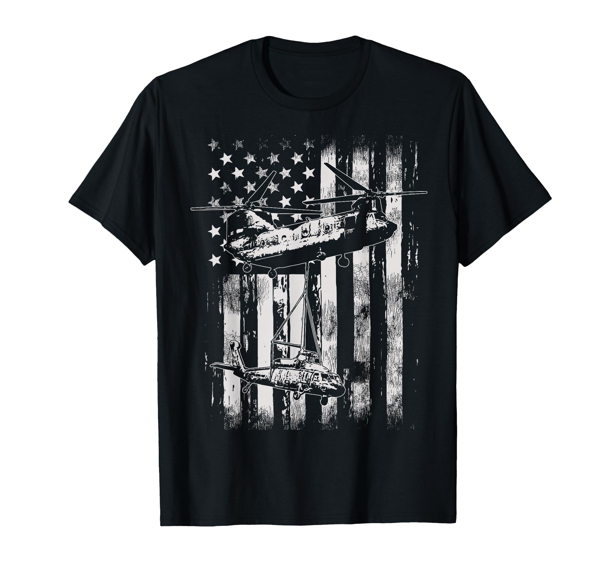 Vintage Chinook Helicopter American Flag T-Shirt
