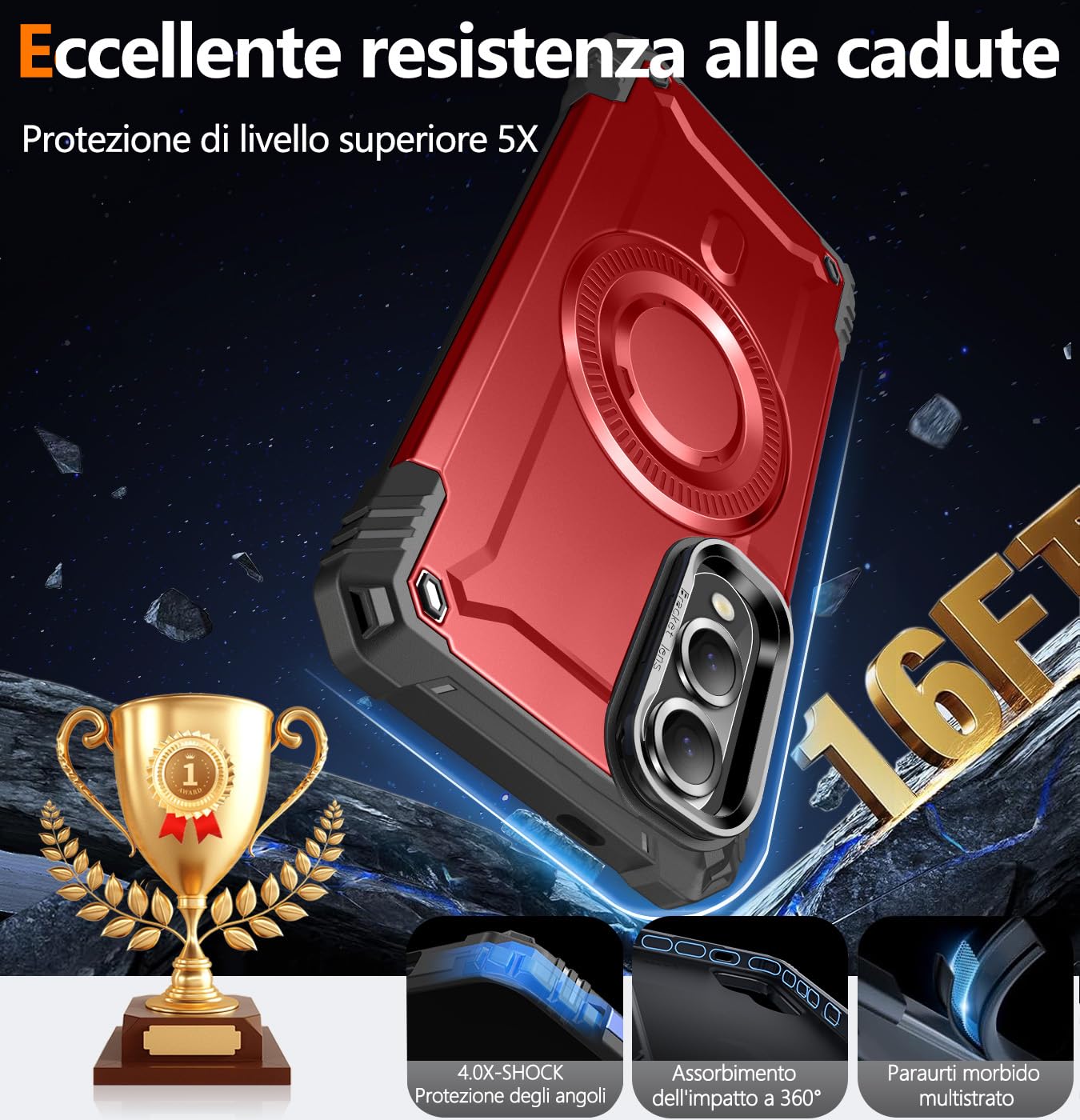 Cover per Galaxy S25 Edge con Supporto per Fotocamera,Compatibile con Mag-Safe,Supporto per Fotocamera Integrato,Custodia Antiurto Militare per Samsung S25 Edge 6.7",Rosso