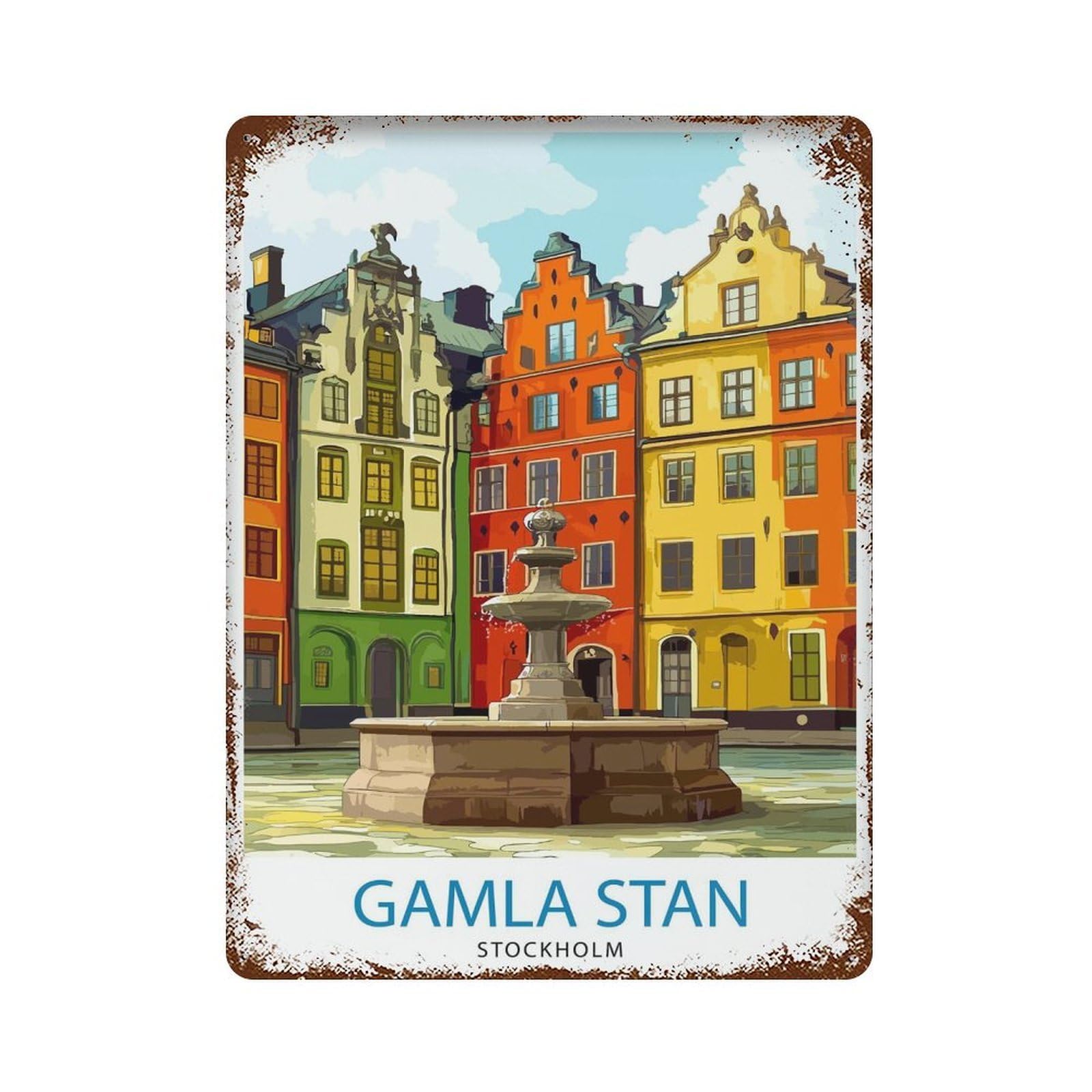 xiaoxiaoshen Gamla Stan Stockholm Travel Swedish City Scenic Wall Decor Art Metal Tin Poster Modern Home Decor Art Home Bar Shop Decorations Vintage Sign 40x30cm