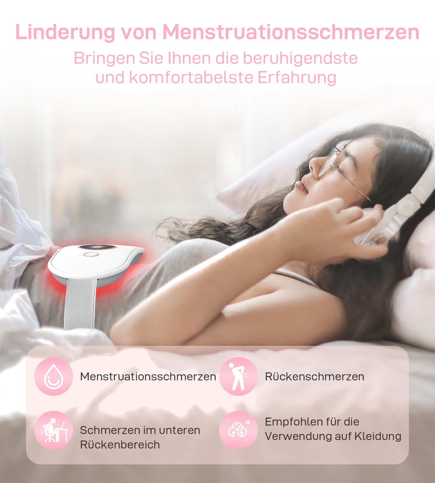 Auskang Perioden Ceinture chauffante avec 6 niveaux de chaleur et 6 modes de massage, coussin chauffant sans fil, ceinture chauffante pour le dos, aide menstruelle - Cadeau pour femmes et filles