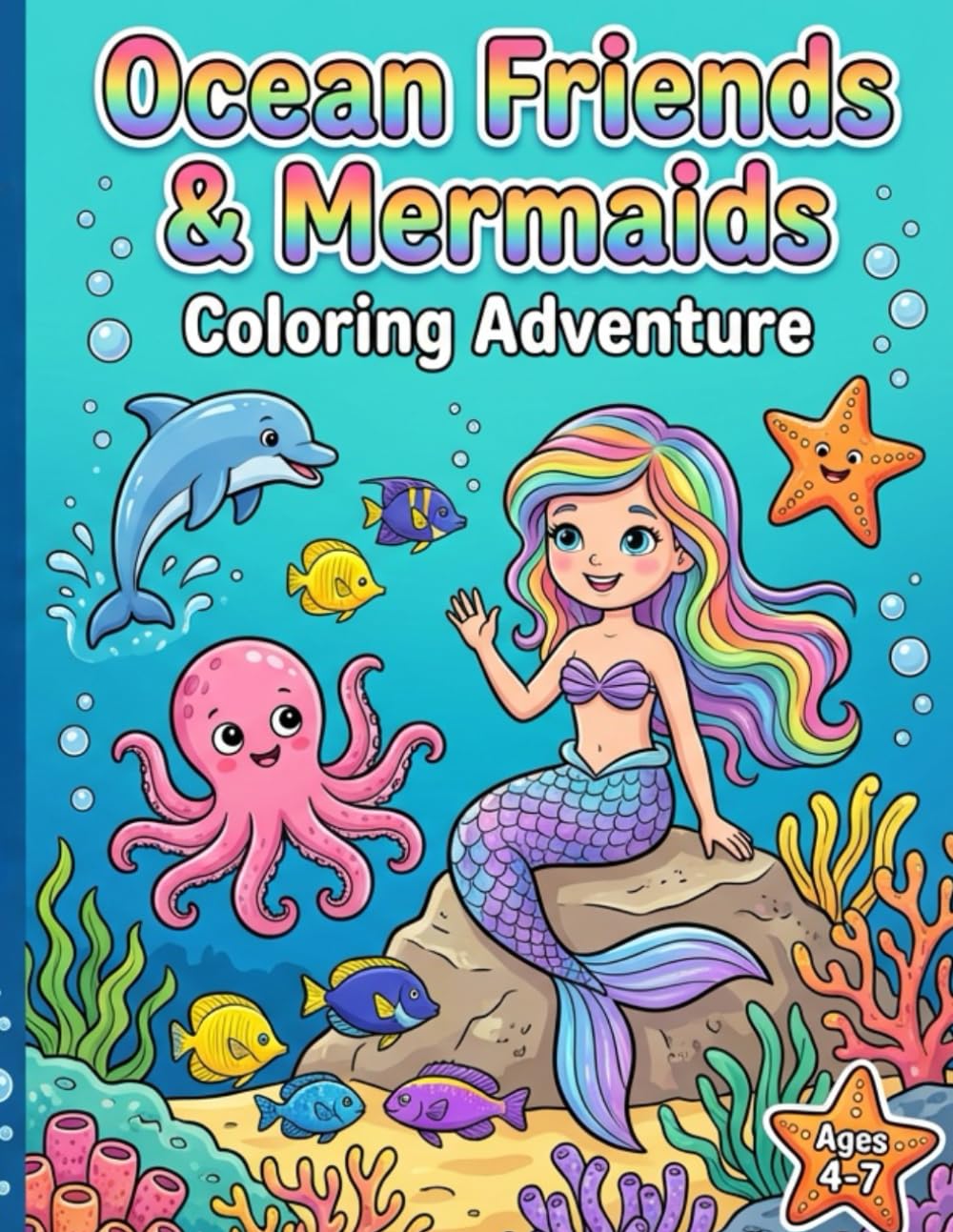 Ocean Friends & Mermaids Coloring Adventure: A Magical Underwater Coloring Adventure with Mermaids and Ocean friends for Kids Ages 4–7