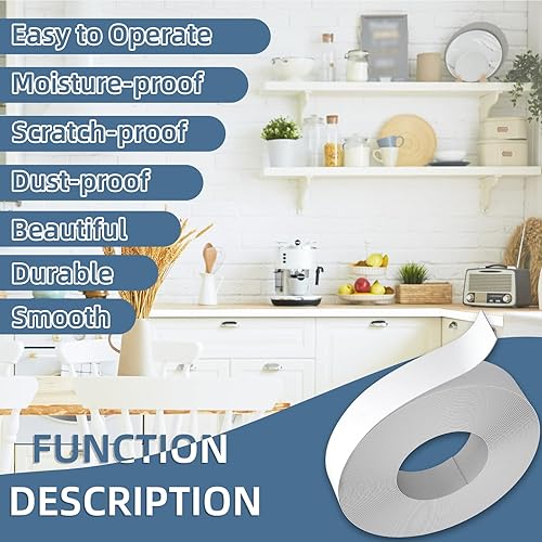 Miniatura 43 de Bandas de borde de melamina, rollo de chapa de 1/2 pulgada x 25 pies de borde blanco pre-pegado, cinta de madera real para reparación de gabinetes