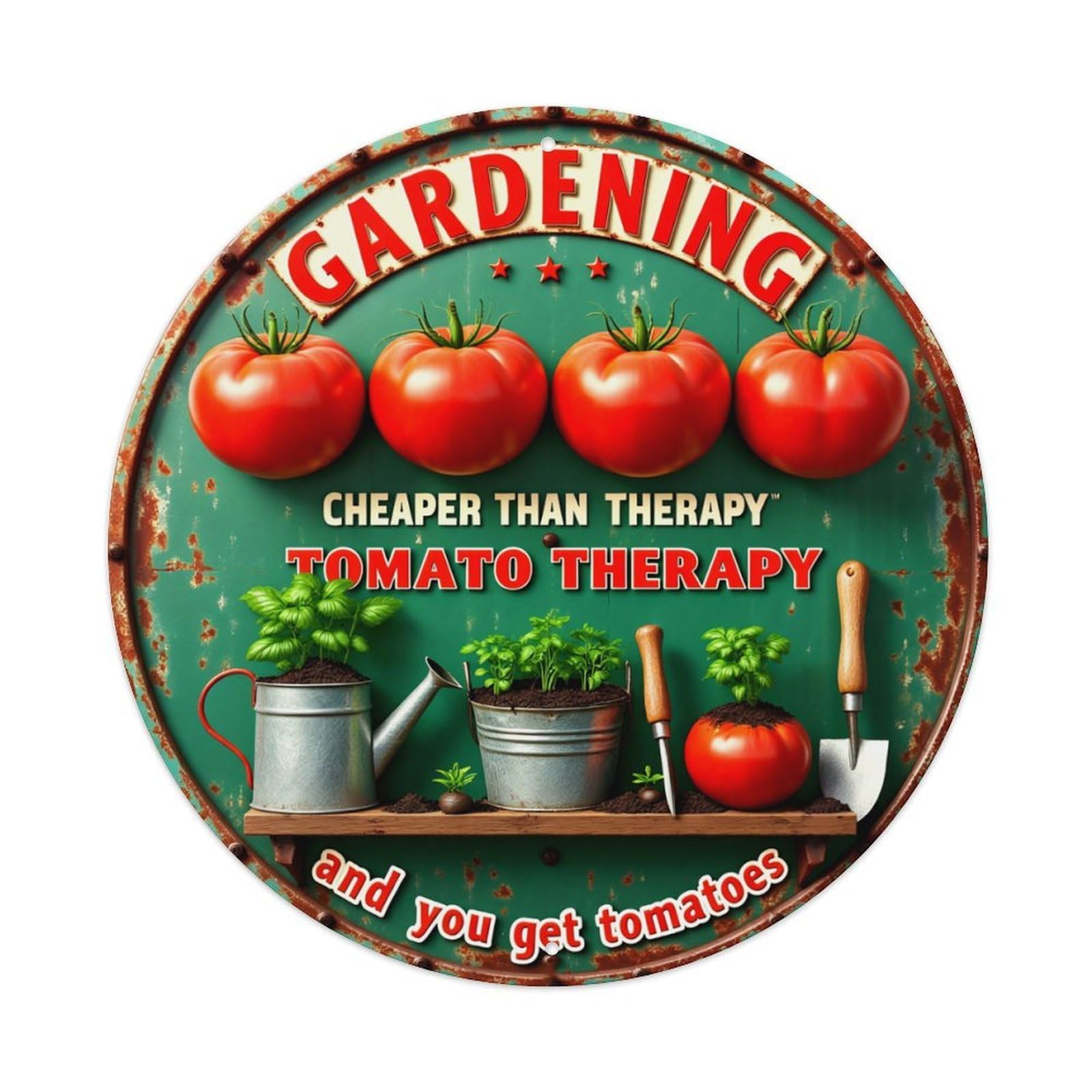 Jdyansheng Vintage Gardening Tomato Therapy Sign Design Tin Sign Metal Poster Metal Signs For Home Man Cave Bar Cafe Kitchen Laundry Room Wall Decorations 8X8 Inches