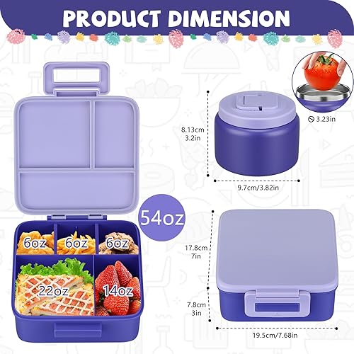 Miniatura 6 de MAISON HUIS Lonchera Bento para niños con termo de sopa de 8 onzas, recipientes de almuerzo a prueba de fugas con 5 compartimentos, tarro de comida