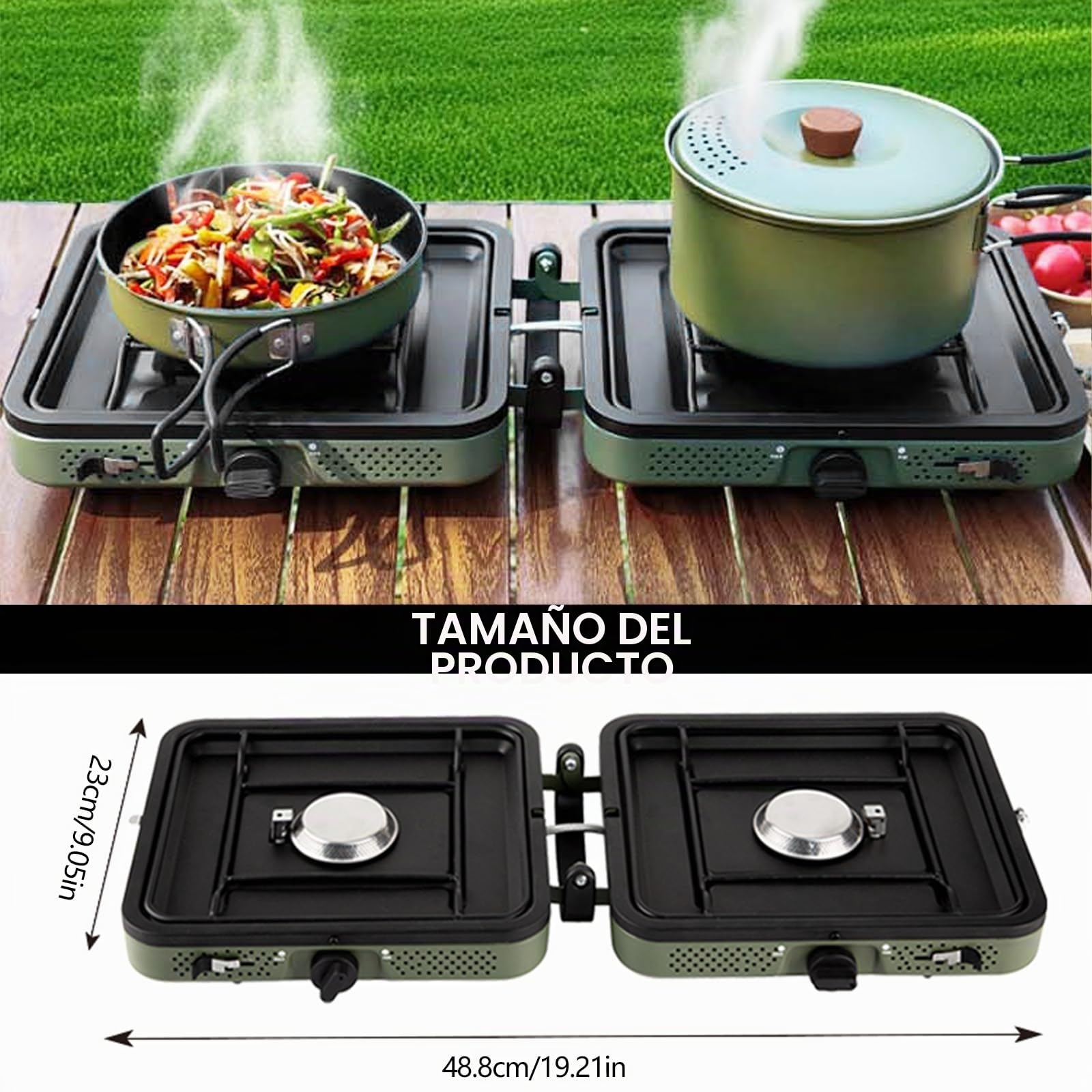 Estufa De Camping, 2 En 14400 W 2 Quemadores Estufa De Gas Portátil Plegable Quemador Ajustable Con Parrilla Y Asa Para Manguera Bolsa Transporte Para Cocinar En Camping (Sin Tanque De Gas)