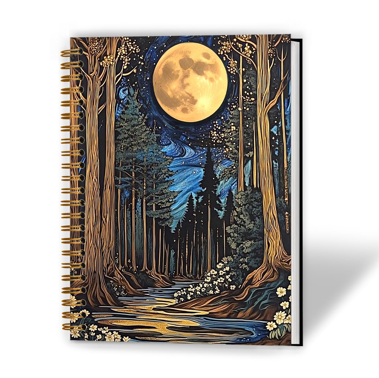 XUNLURY Enchanted Forest Golden Moon Notebook, Mystical Celestial Floral Journal, Magical Enchanting Plant Journal, Dark Academia Whimsigoth Hardcover