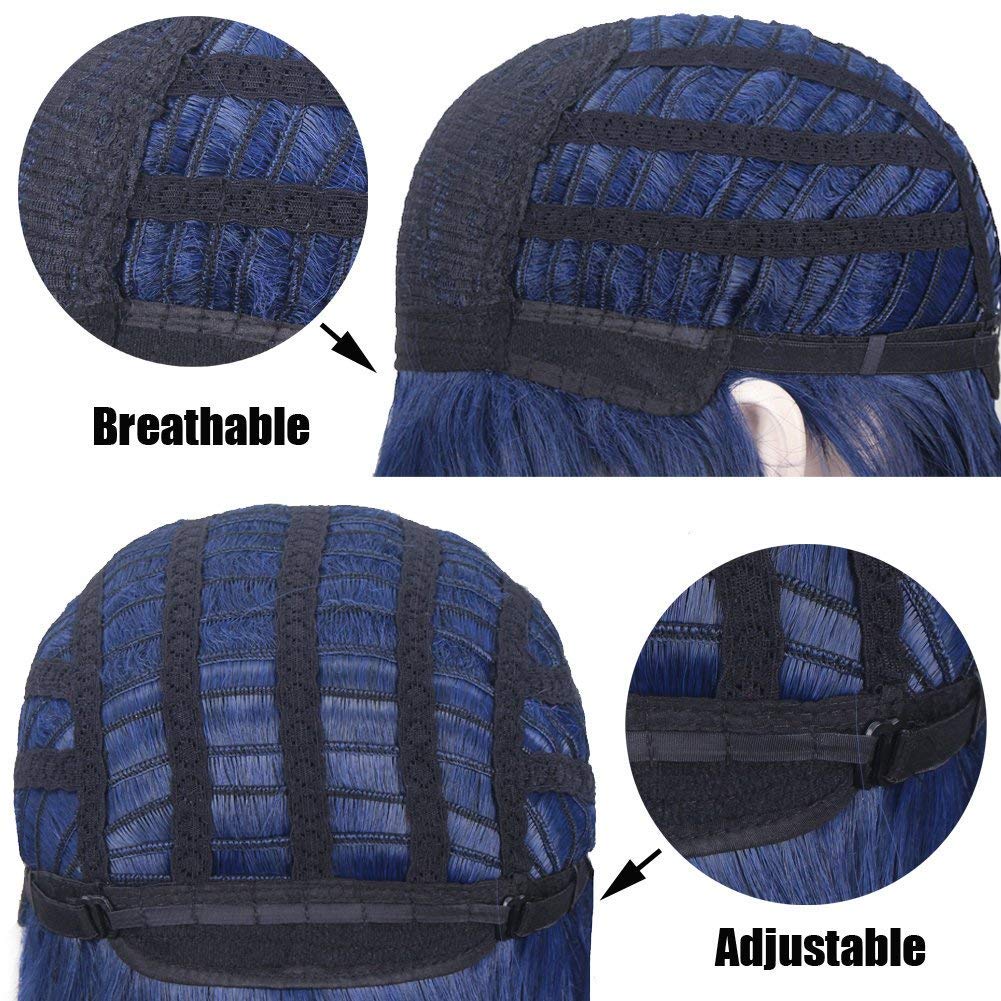 BERON Blue Wig Short Curly Wig Mix Blue Bob Wigs Charming Women Beach Wave Blue Wigs for Cosplay Costume Party Hairnet Included - Image 6