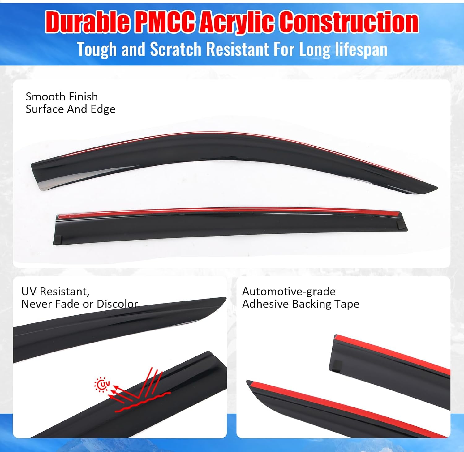 IKON MOTORSPORTS Tape on Low Profile Window Visors, Compatible with 2022-2025 Acura MDX, Acrylic Smoke/Tinted Rain Guards, Side Window Wind Deflectors 4PCS