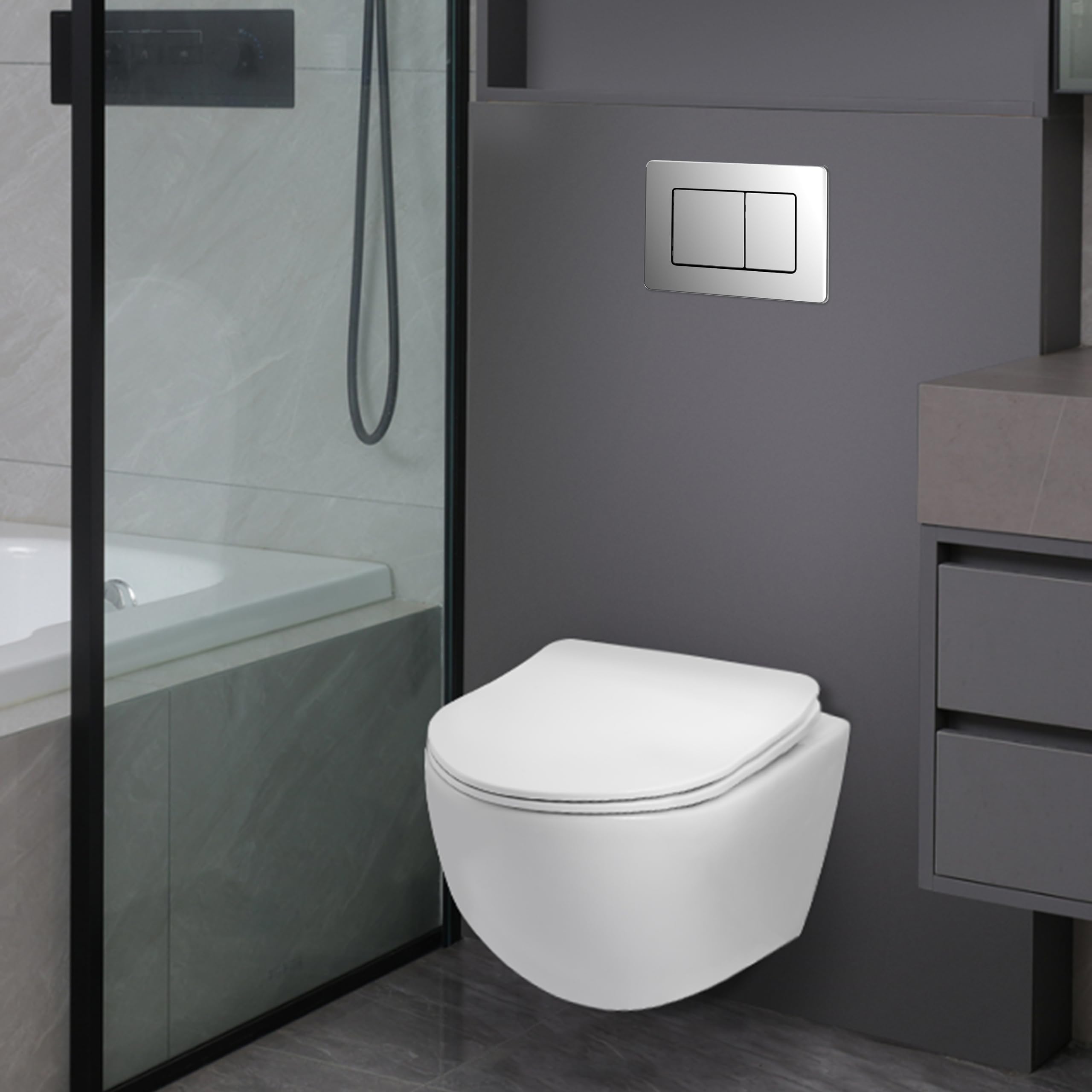 AquaUno Tile - Pulsador para inodoro (cromo, 24,5 x 16,2 cm, acabado cromado) | Acero inoxidable; cisterna mecánica de 2 cantidades para cisternas Sigma; acabado listo para montar