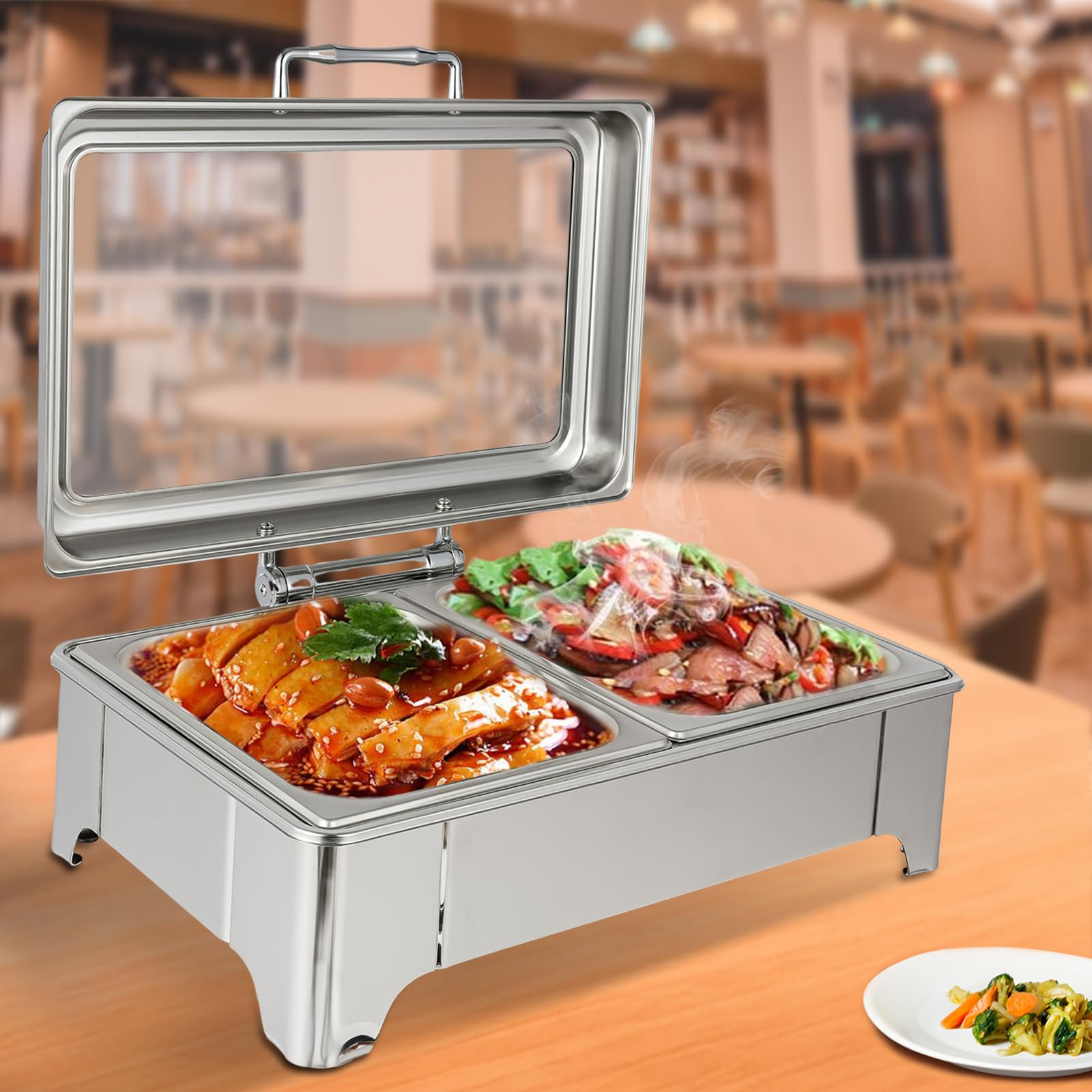 Chafing Dish Buffet Set 110V Professional Electric Heating Chaffing Server Set 9.5Qt Stainless Steel Food Warmer 400W Commercial Chafing Server Dish for Buffets Hotels Banquets