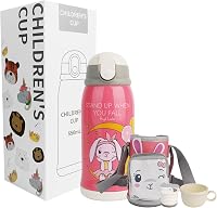 COZHYESS Gyermek Kulacs 550ml - Szívószálas, Szivárgásmentes Rozsdamentes Acél Ivópalack Nyuszis Rózsaszín Dizájnnal - Iskolába, Óvodába, Ki 7