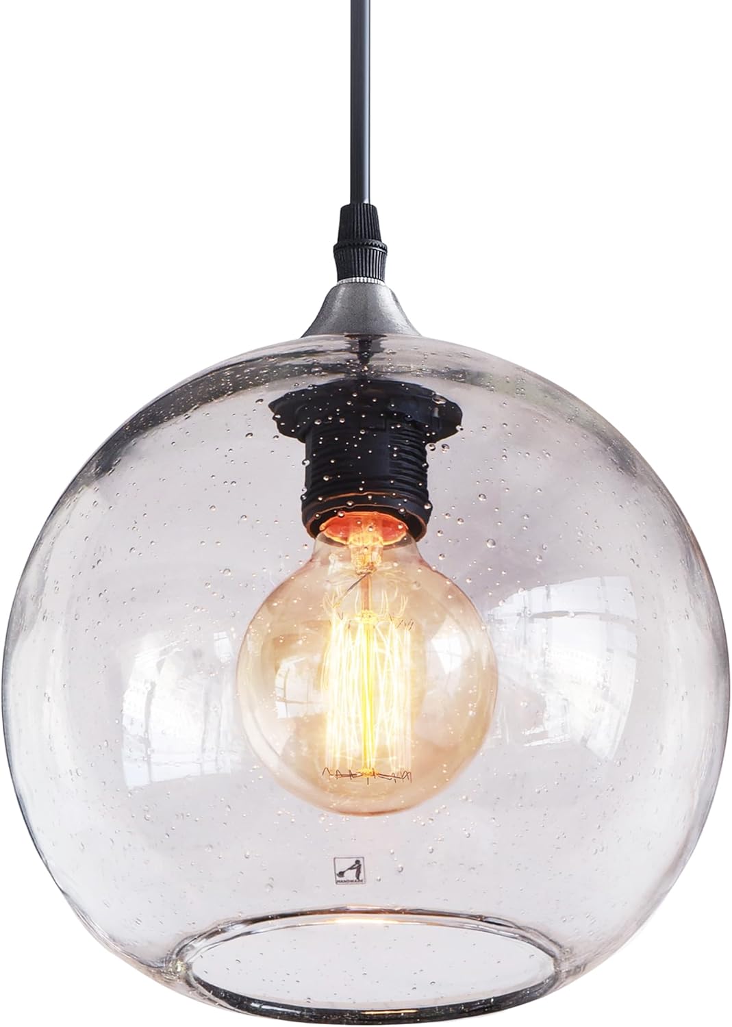 ARIAMOTION Pendant Lights Hand Blown Glass Kitchen Island Lighting Clear Seeded Bubbles Globe Lamp Over Sink Dining Room Table 8.7 Inch Diam