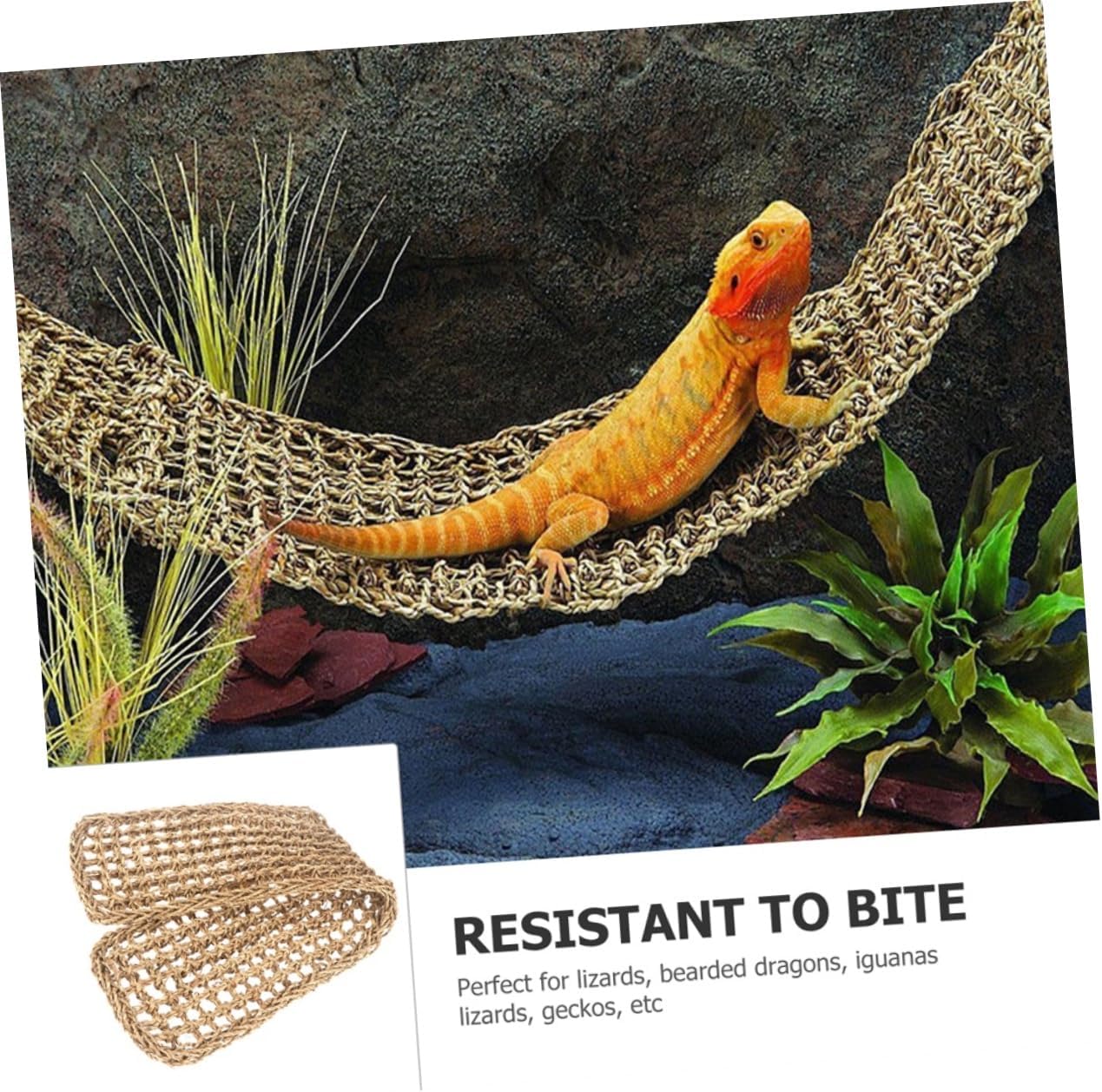 Happyyami 2PCS Seagrass Lizard Hammock Reptile PET Bed Lounger for Bearded Dragon and Small Reptiles Tank Accessories and Habitat Toys