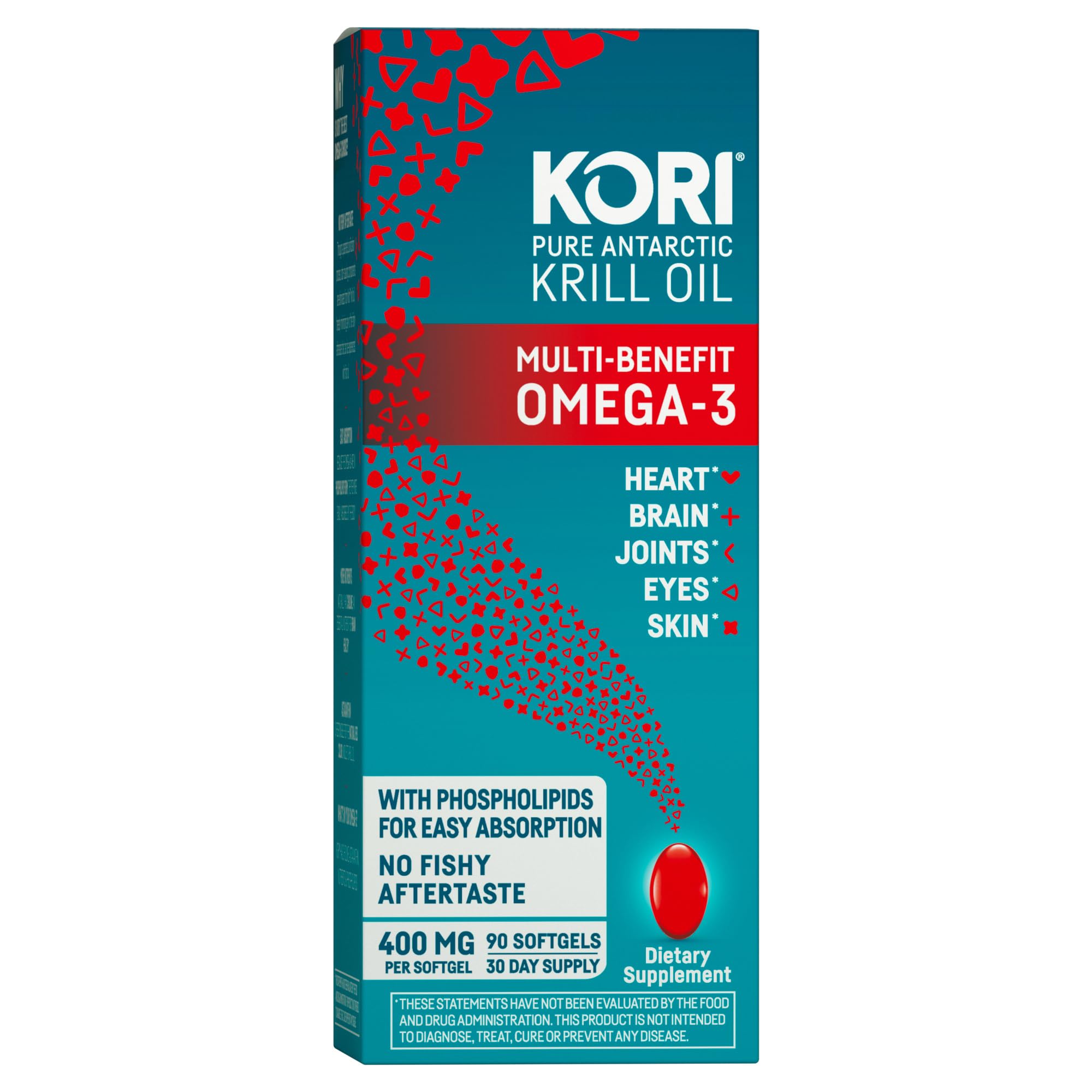 Kori Krill Oil Omega-3 EPA DHA, Phospholipids & Astaxanthin, 400mg, 90ct 90 Count (Pack of 1)
