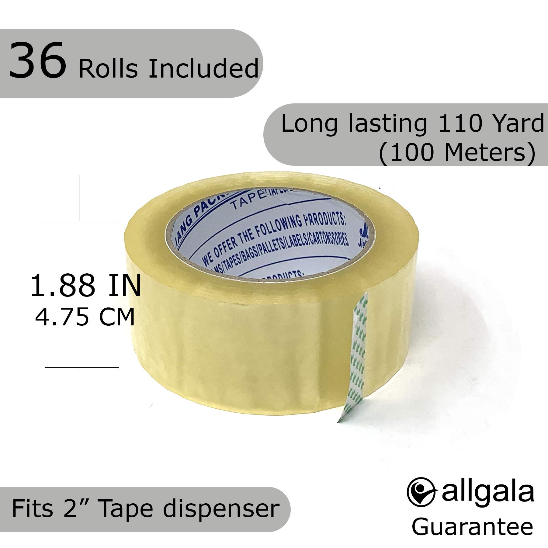 Allgala TP10011 Lot de 36 rouleaux de ruban adhésif d'emballage résistant Transparent 5,1 x 110 cm