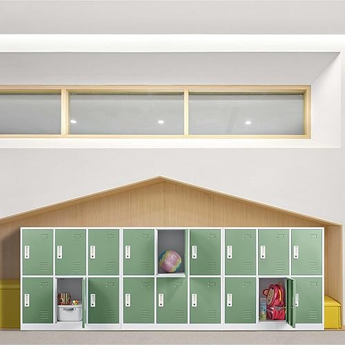 Miniatura 9 de WTRAVEL Armario de almacenamiento de acero, 2 niveles y 6 puertas, armario de almacenamiento para gimnasio, escuela, oficina, taquillas metálicas