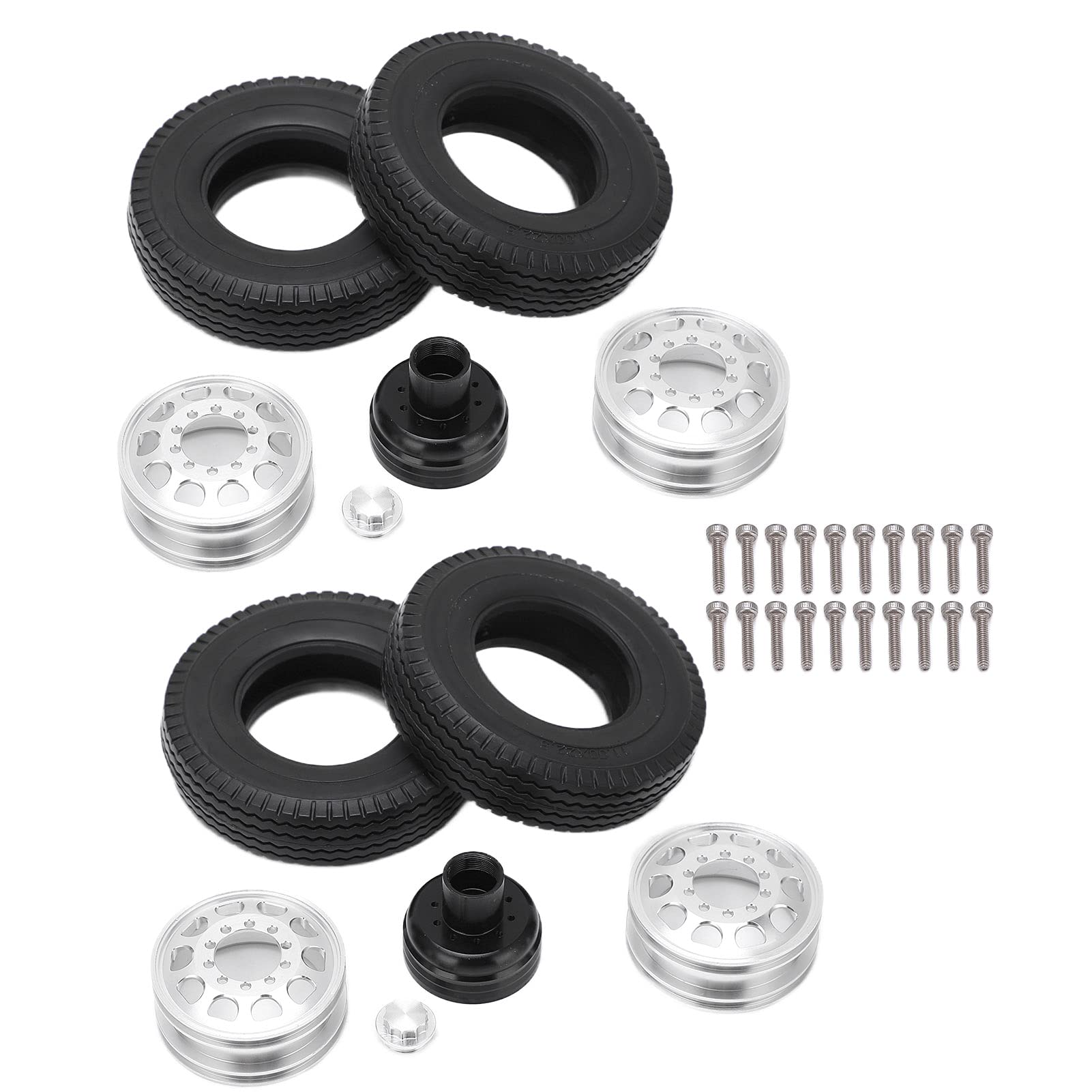 2 pz RC Lega Mozzo Ruota Posteriore Cerchi con 21mm di Larghezza Pneumatici in Gomma per Tamiya 1/14 Trattore Rimorchio Autocarro con Cassone Ribaltabile