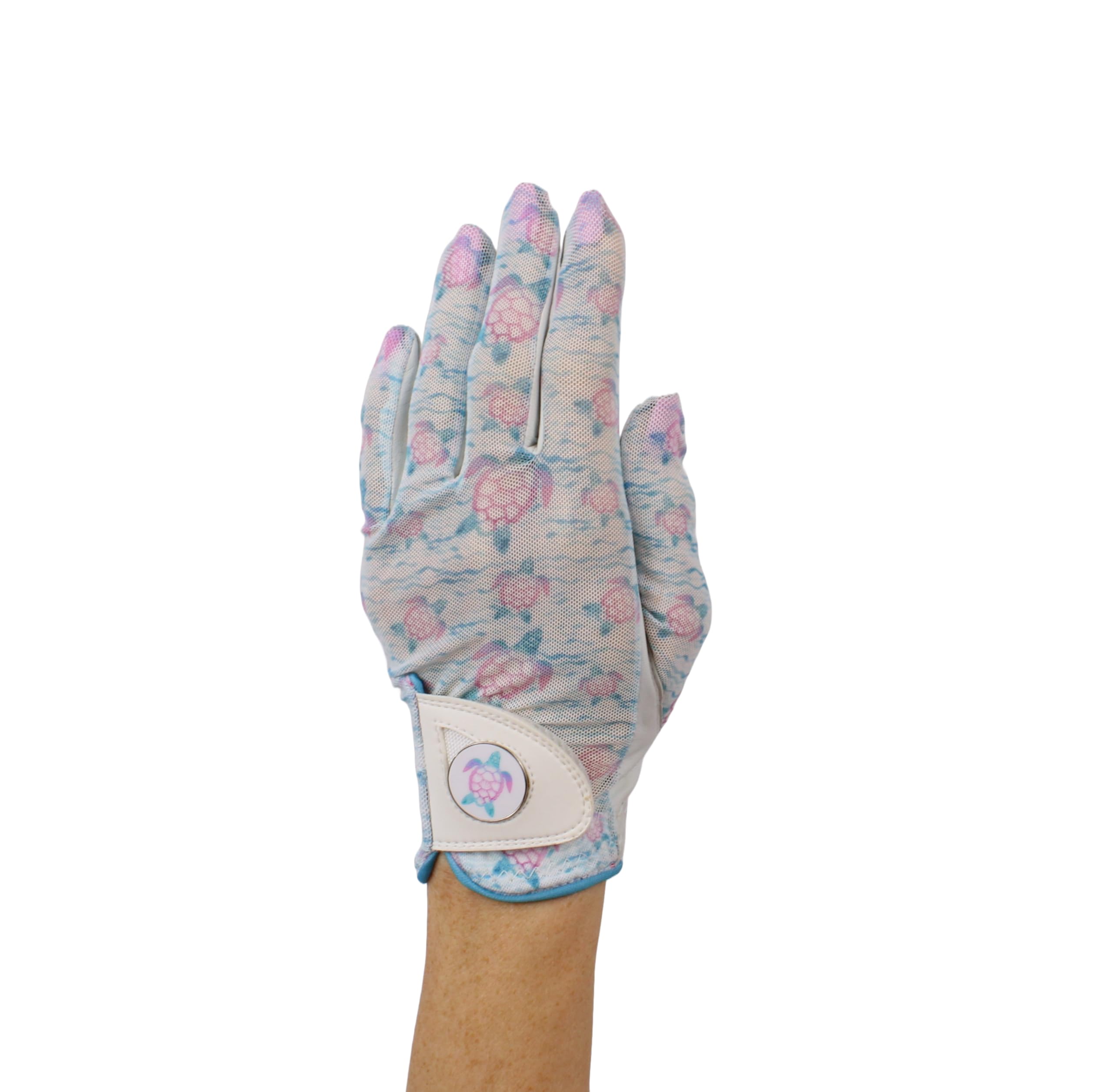 Hand Candy Golf Glove – Premium Cabretta Leather – “Turtle” – Left Hand Women's Golf Glove with Matching Ball Marker (Medium)