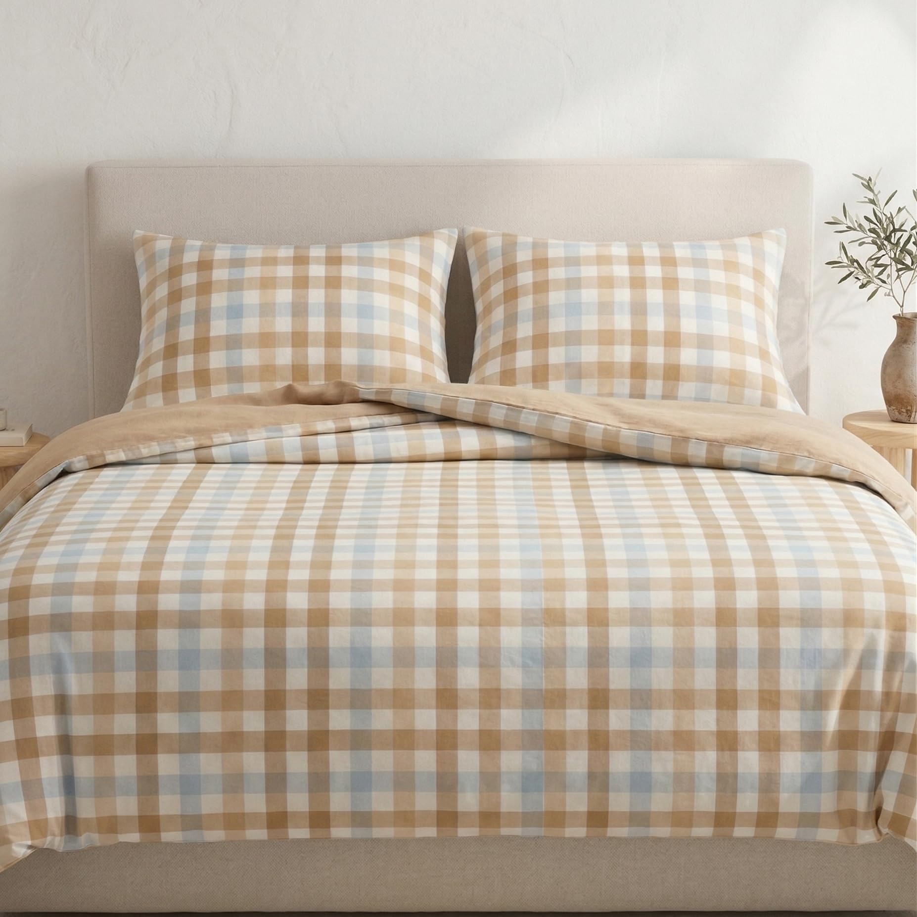 Juego Funda nórdica Cama 135/140 100% algodón, Funda edredón 220x220 cm + 2 Fundas Almohada 45x75 cm, Estampado Vichy, Multicolor.