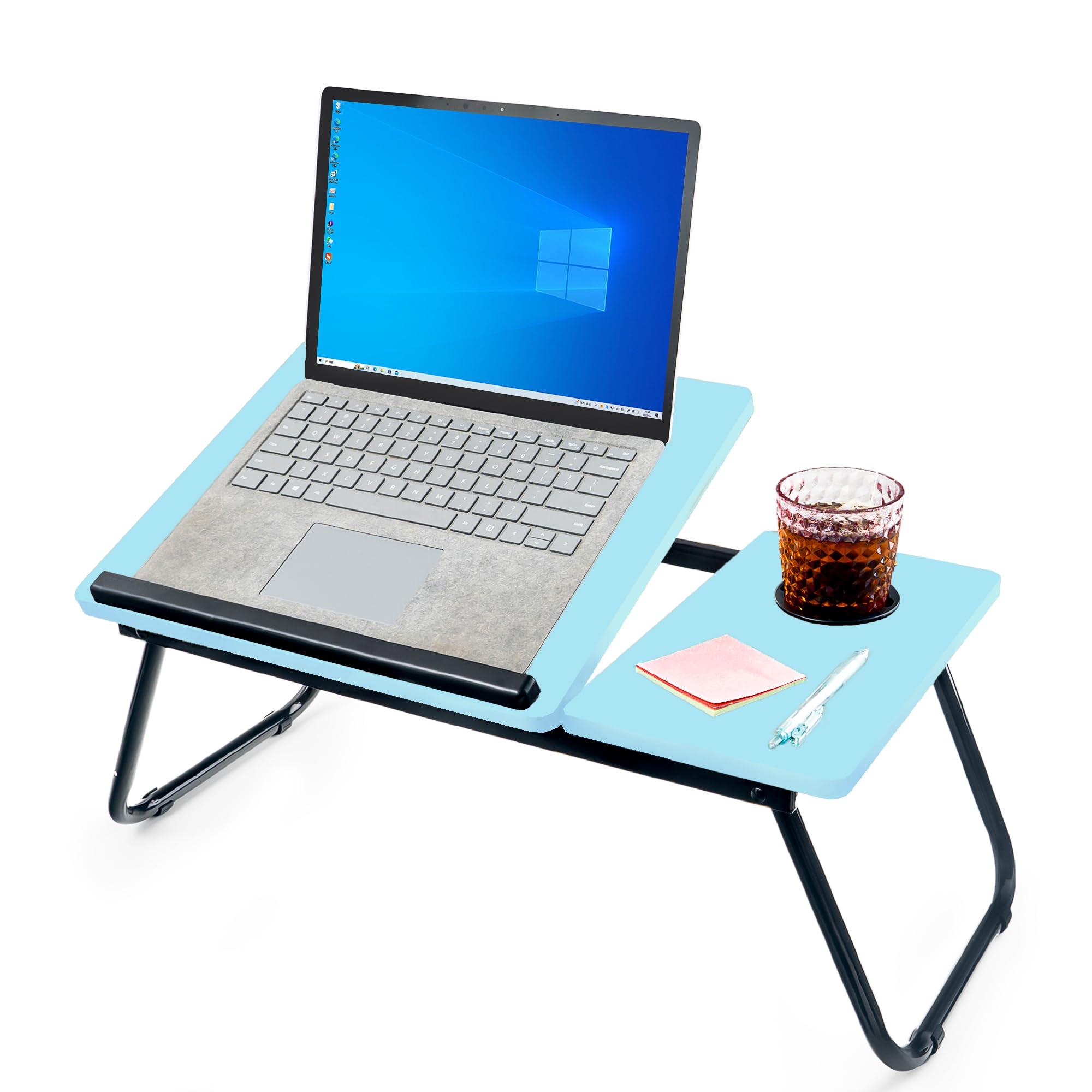unycos - Bandeja para Cama y Sofá Reclinable, Mesa Plegable de Desayuno con Portavasos para Ordenador Portátil y Libros, Mesita Auxiliar en MDF/Acero/Plástico 56x33x23cm | 22,04" x12,99 x9,05 (Nuez) — view 8